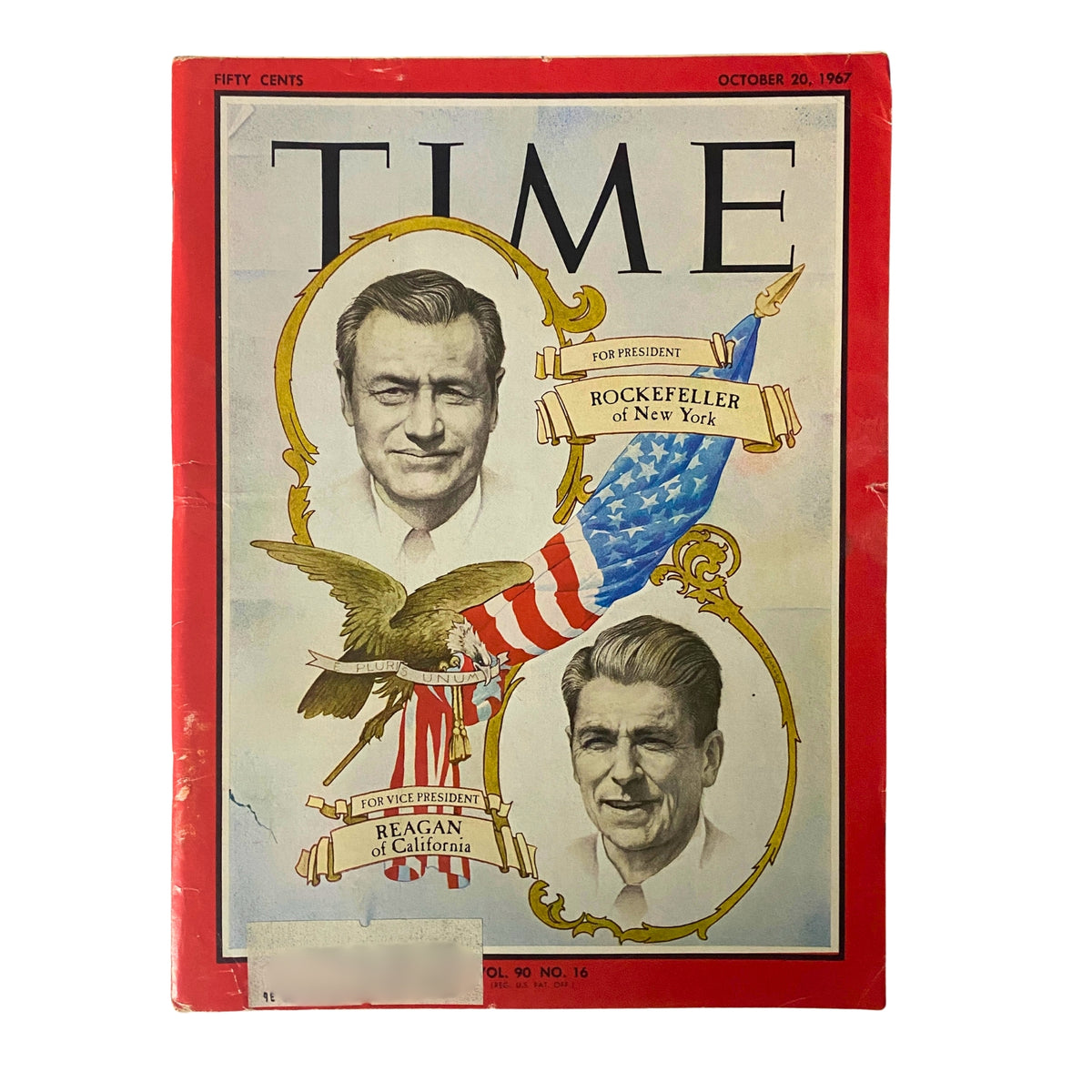 Time Magazine cover from October 20, 1967, featuring Ronald Reagan of California as Vice Presidential candidate alongside Nelson Rockefeller as Presidential candidate.