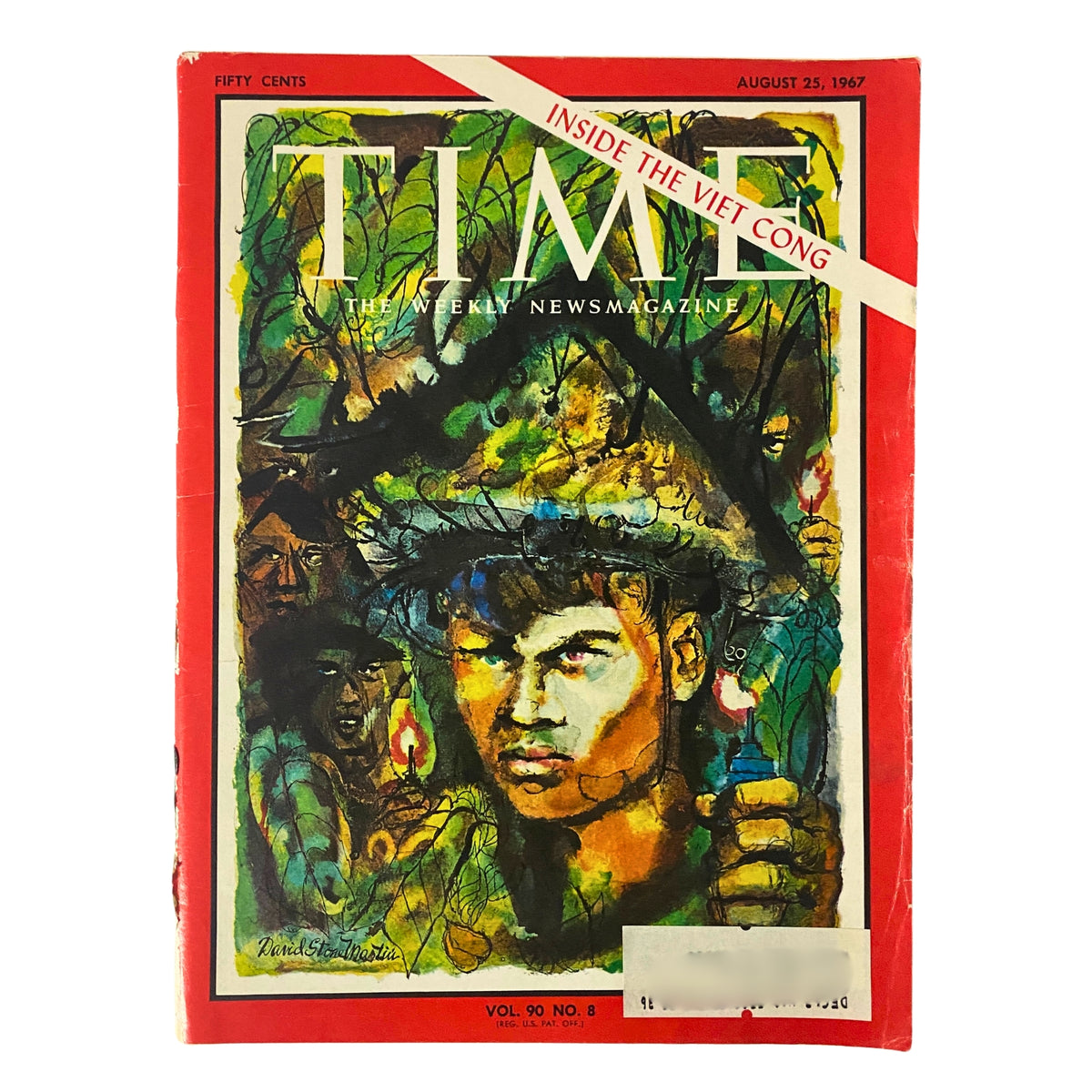 Time Magazine cover from August 25, 1967, Volume 90, No. 8 featuring the cover story 'Inside The Viet Cong' with an artistic illustration depicting a soldier.