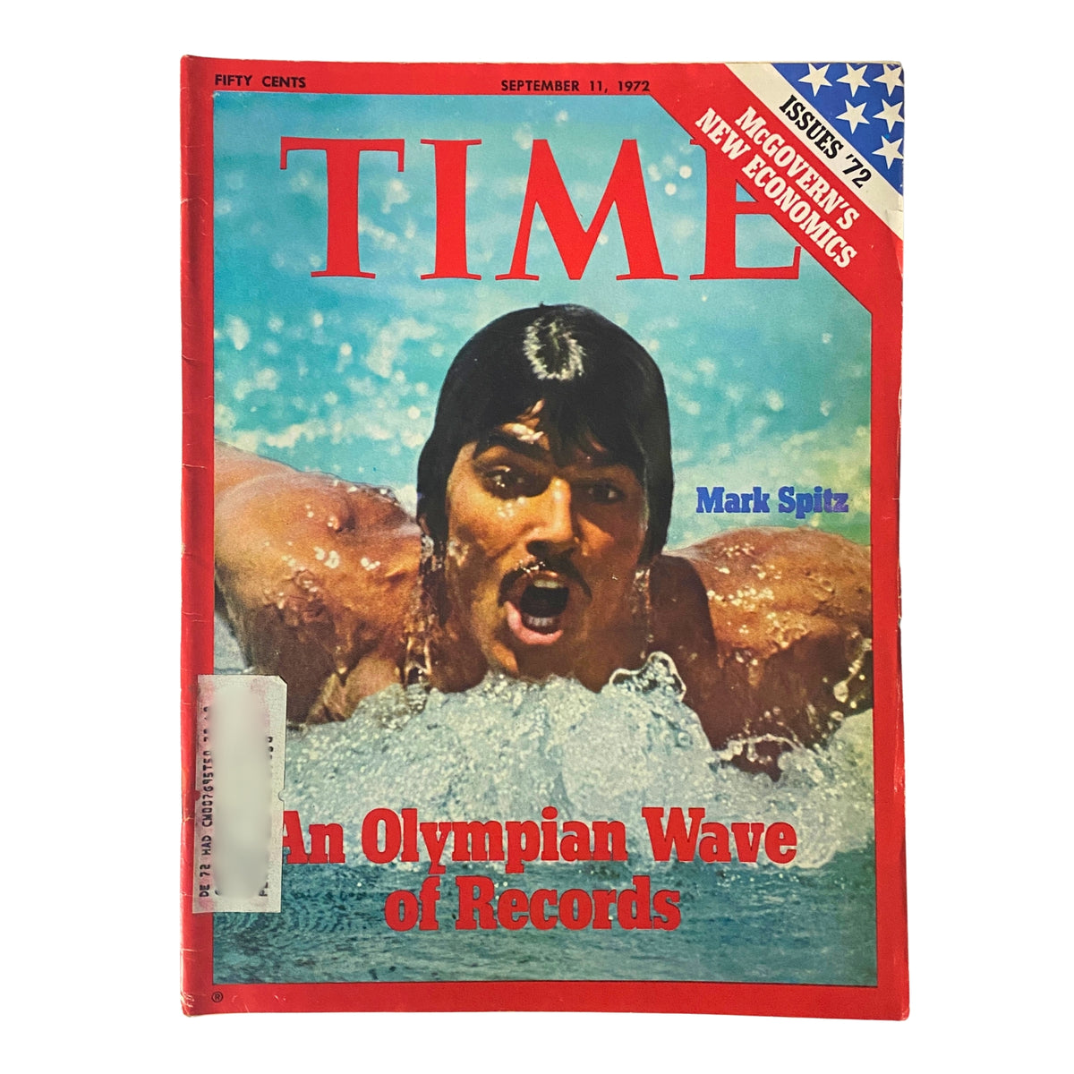 Time Magazine cover from September 11, 1972 featuring Olympian Mark Spitz, titled 'An Olympian Wave of Records,' highlighting his historic seven gold medal achievements at the 1972 Munich Olympics.
