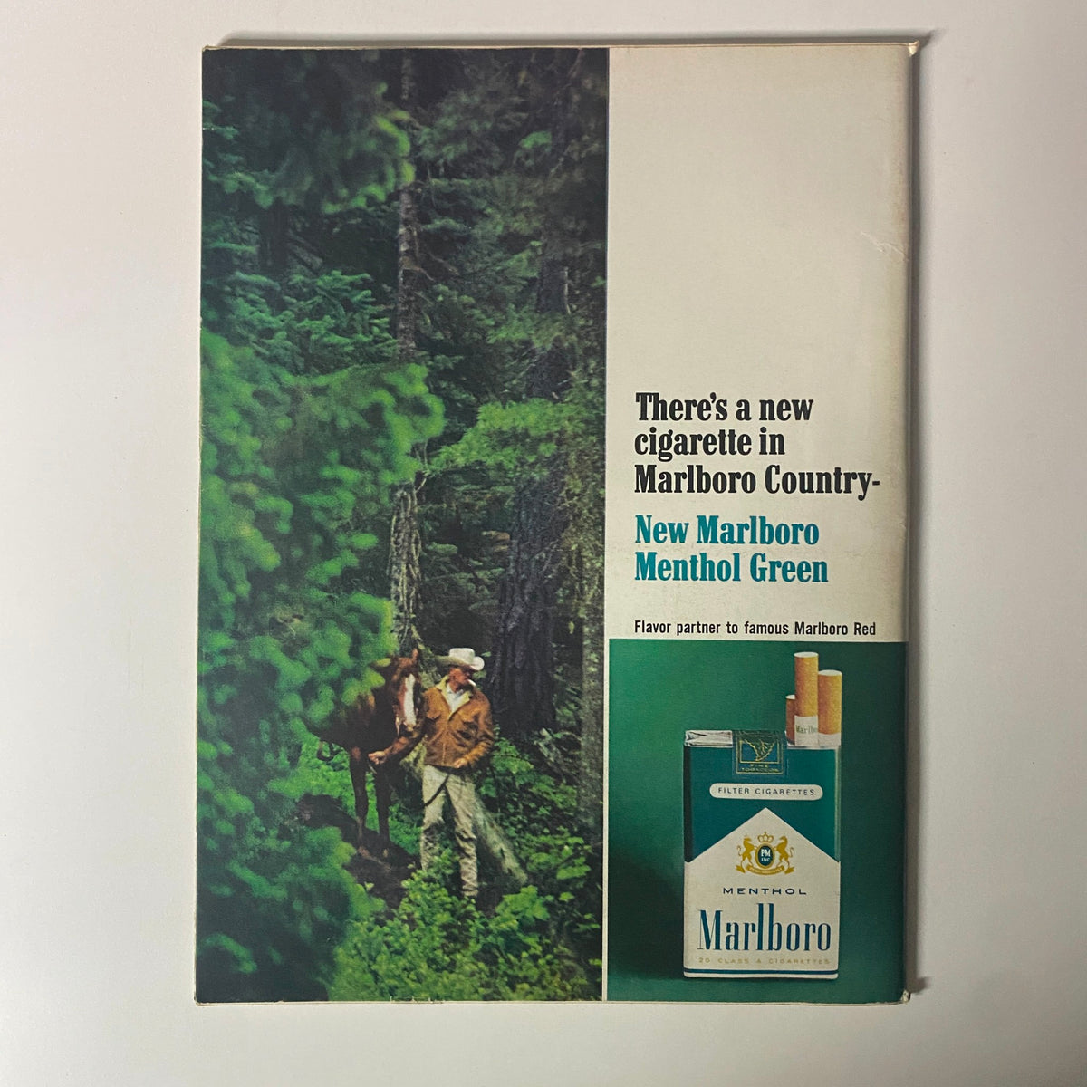 Advertisement page in Time Magazine March 17, 1967, promoting the new Marlboro Menthol Green cigarettes.