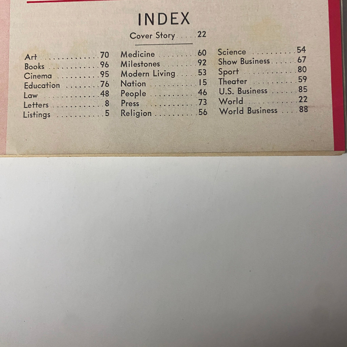 Index page from Time Magazine June 16, 1967 listing various sections including art, books, science, and politics, highlighting the magazine's comprehensive coverage of contemporary issues.