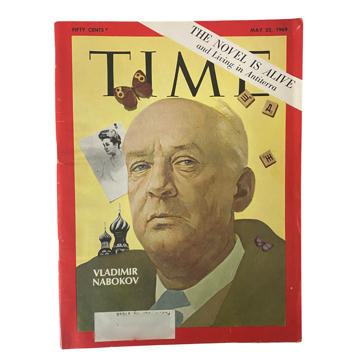 Cover of Time Magazine, May 23, 1969, featuring Vladimir Nabokov with the title 'The Novel is Alive'. The magazine highlights Nabokov's influence on literature.