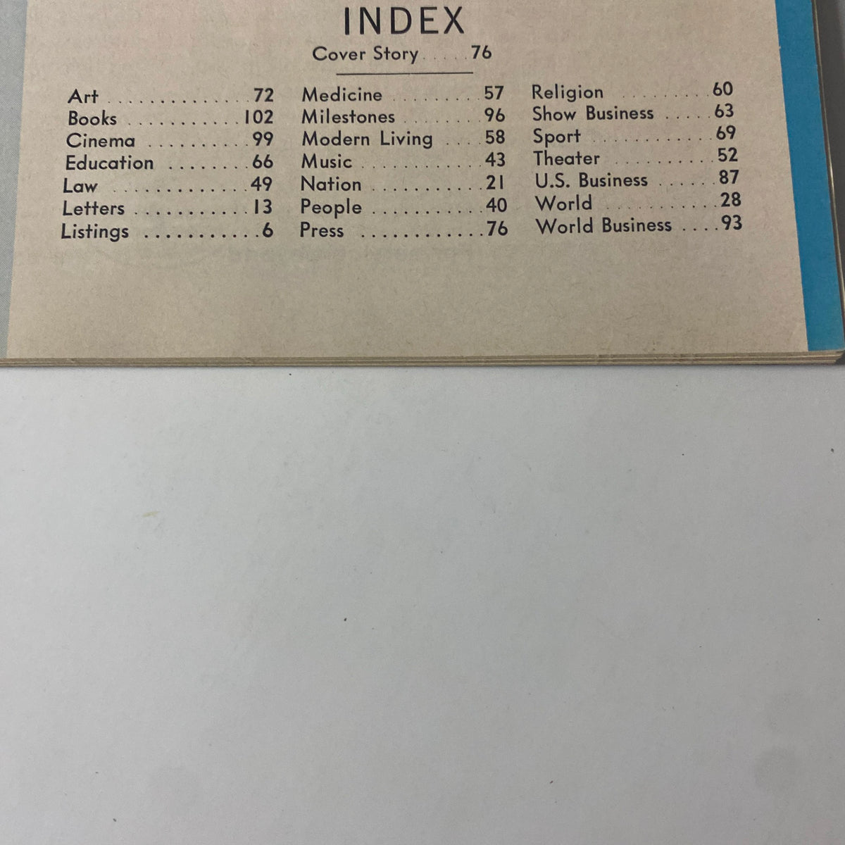 Index page from Time Magazine March 3, 1967, Vol 89 No. 9 listing articles including the cover story on Playboy's Hugh Hefner, covering topics like Art, Medicine, and Sports.