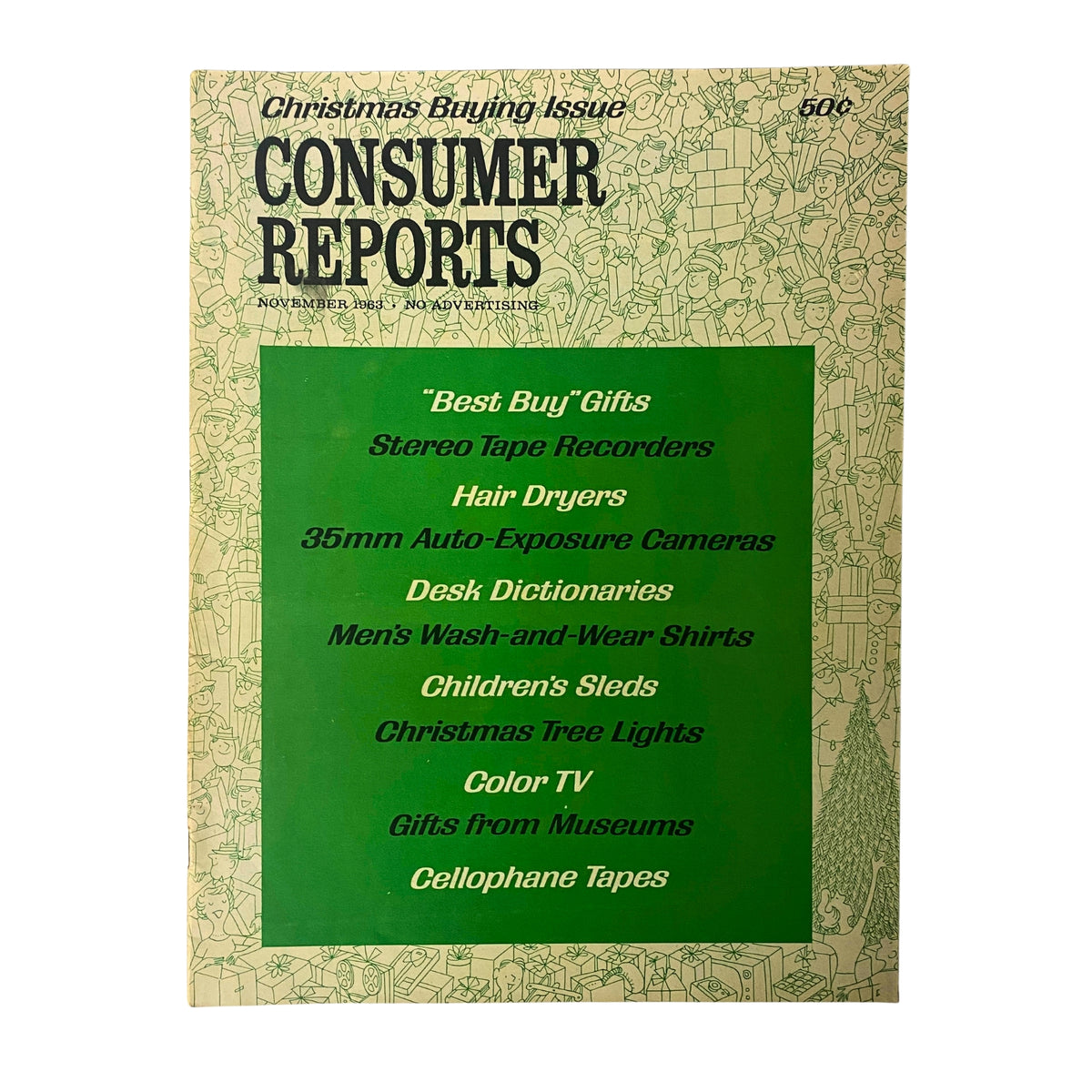 Consumer Reports Magazine November 1963 Christmas Buying Issue featuring the cover design, highlight of 'Best Buy' gifts including hair dryers, cameras, and toys.