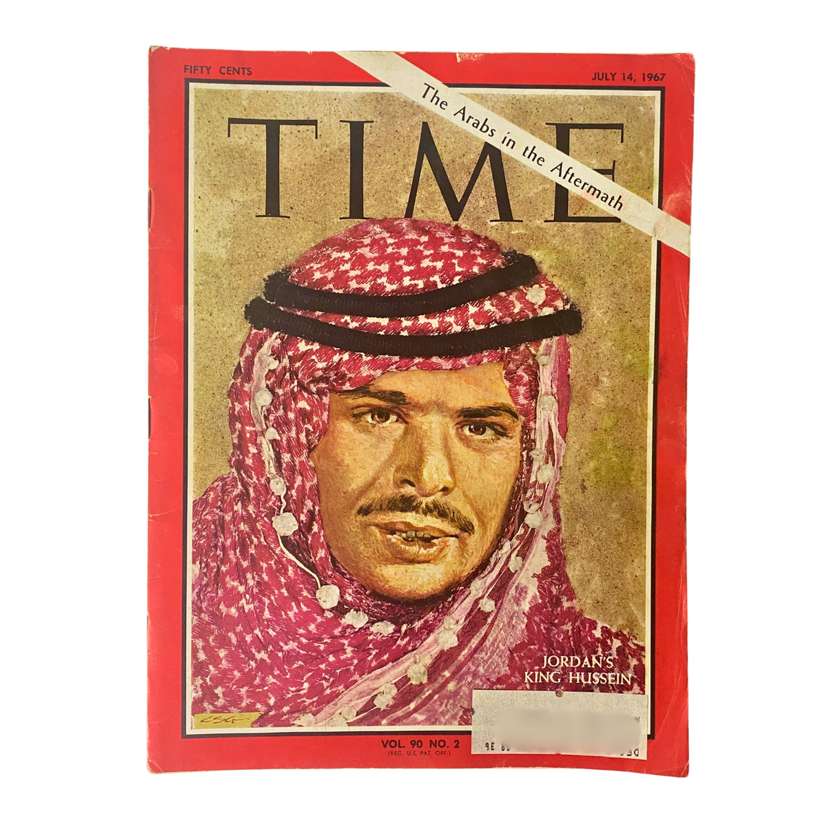Cover of Time Magazine dated July 14, 1967, featuring Jordan's King Hussein. This issue, Vol 90 No. 2, explores the political and social climate in the Middle East.