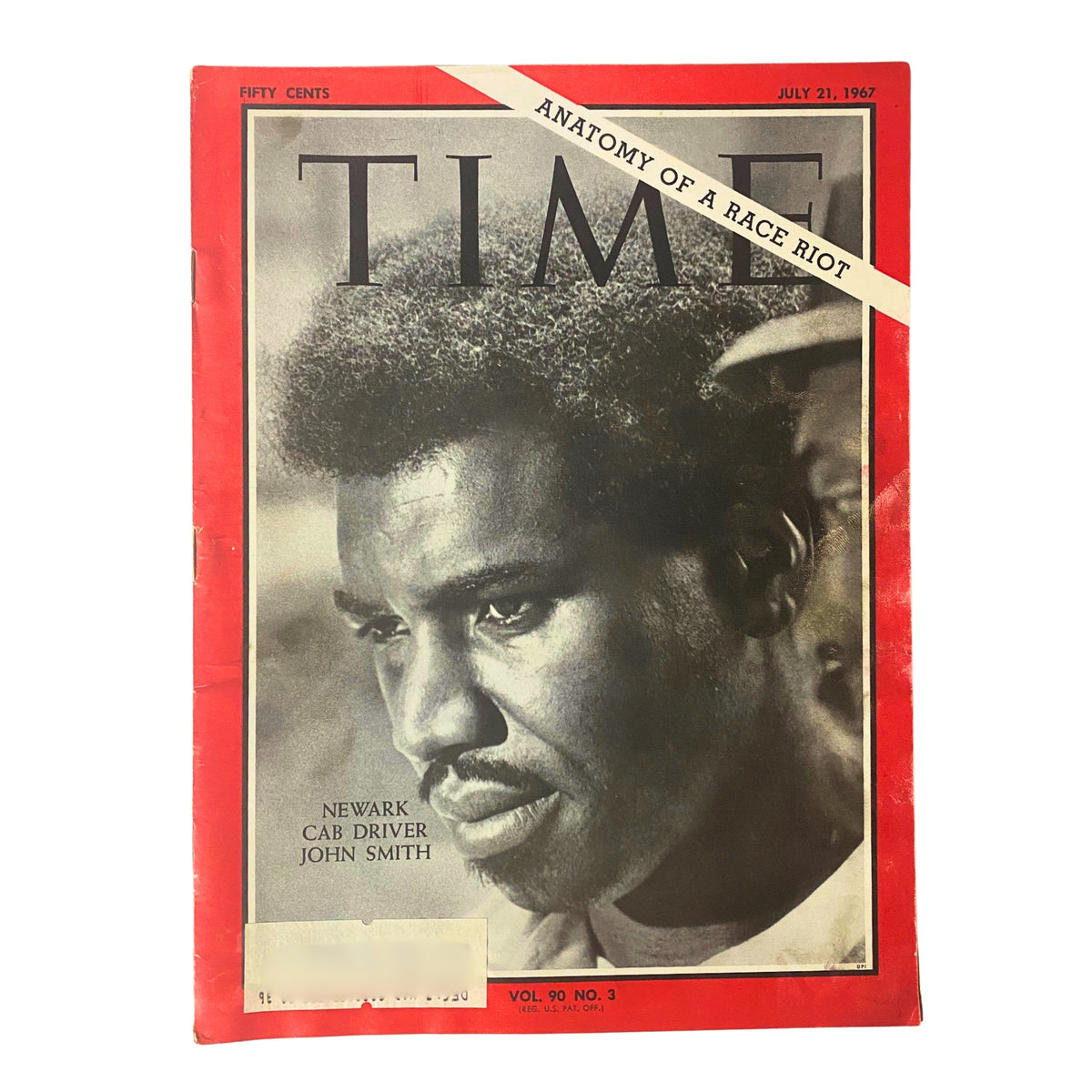 Time Magazine cover from July 21, 1967, featuring Newark cab driver John Smith, depicting the theme 'Anatomy of a Race Riot'.