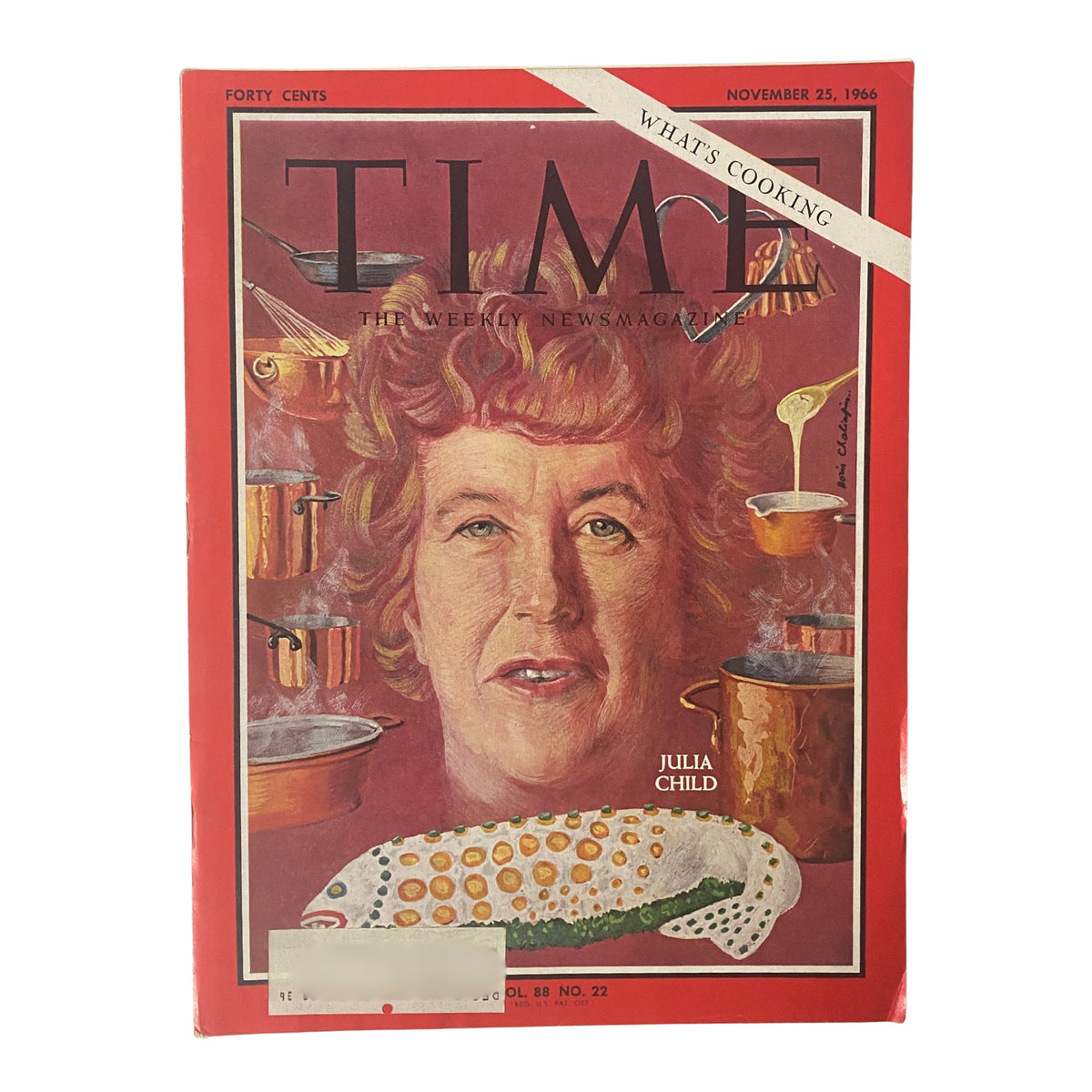 Time Magazine November 25, 1966 Vol 88 No. 22 featuring Julia Child on the cover, showcasing her influence on American cuisine and the rise of French cooking.