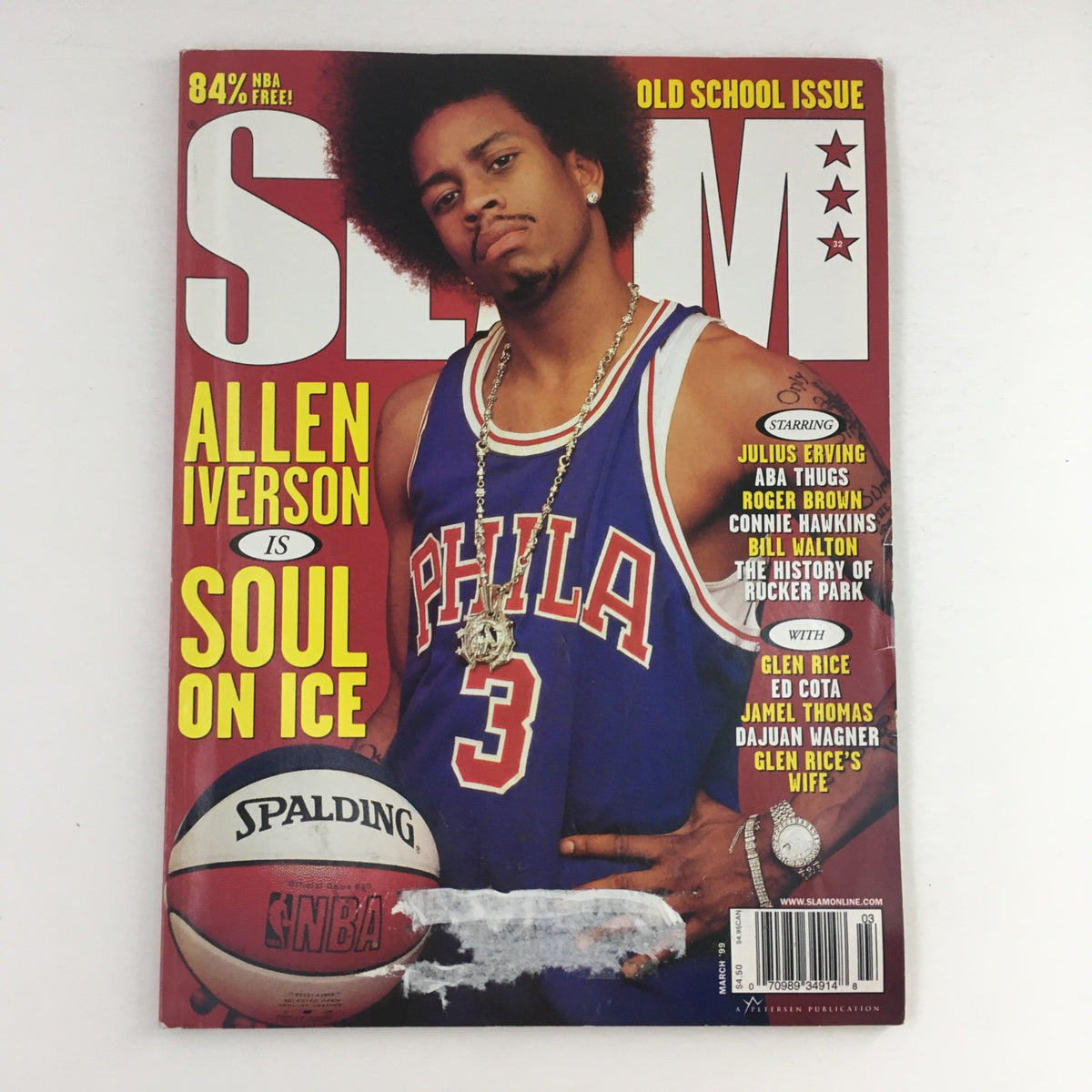 Cover of Slam Magazine, March 1999, featuring Allen Iverson and Julius Erving of the NBA, with a poster included