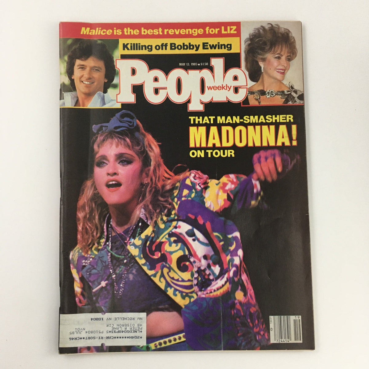 People Weekly Magazine May 13 1985 featuring Madonna on tour, Bobby Ewing from Dallas, and Elizabeth Taylor, showcasing 1980s pop culture.