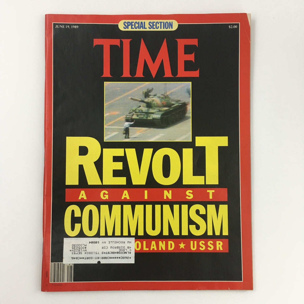 Cover of Time Magazine June 19 1989 featuring the title 'Revolt Against Communism' with a striking image of a tank, symbolizing the protests in China, Poland, and the USSR during a pivotal moment in history.