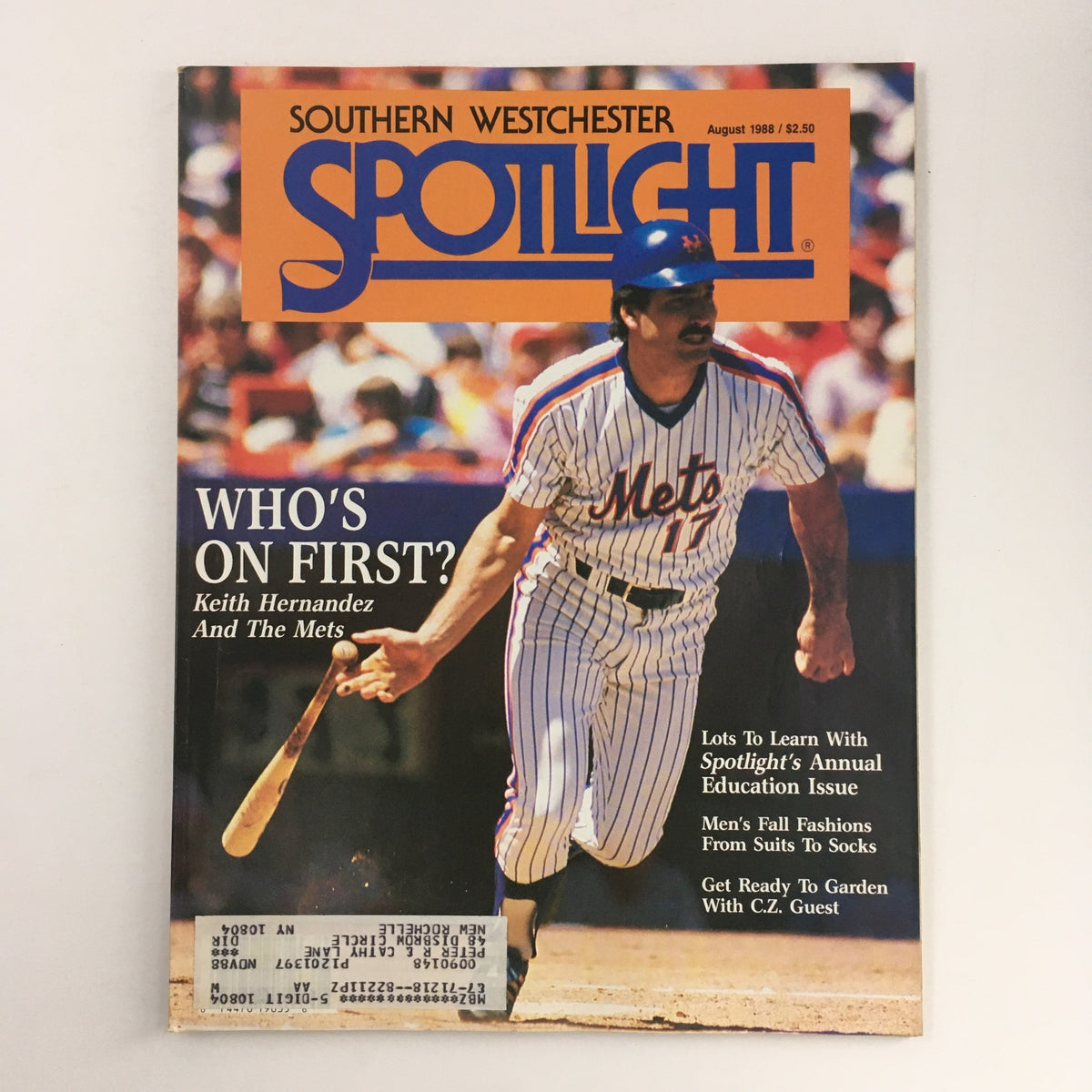 Spotlight Magazine August 1988 featuring Keith Hernandez and The New York Mets on the cover, celebrating baseball history with a vintage design.