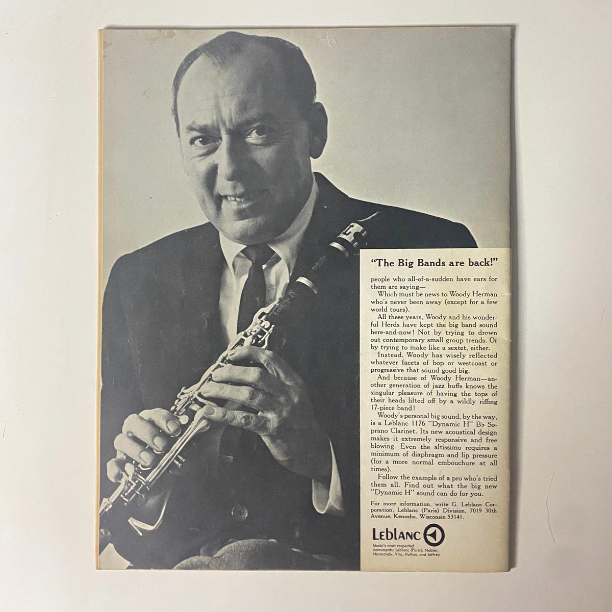 Vintage advertisement featuring Woody Herman promoting the revival of big bands, from the November 30, 1967 issue of Down Beat Magazine, which explores the many moods of Ray Charles.