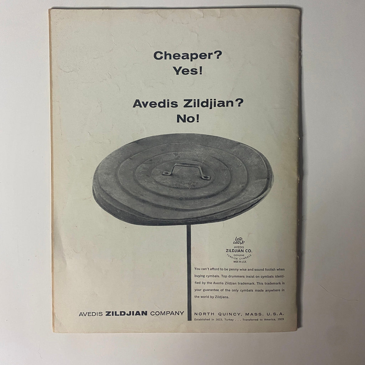 Advertisement page in Down Beat Magazine February 22, 1968 featuring an ad for Avedis Zildjian Company, highlighting the importance of quality cymbals for drummers.