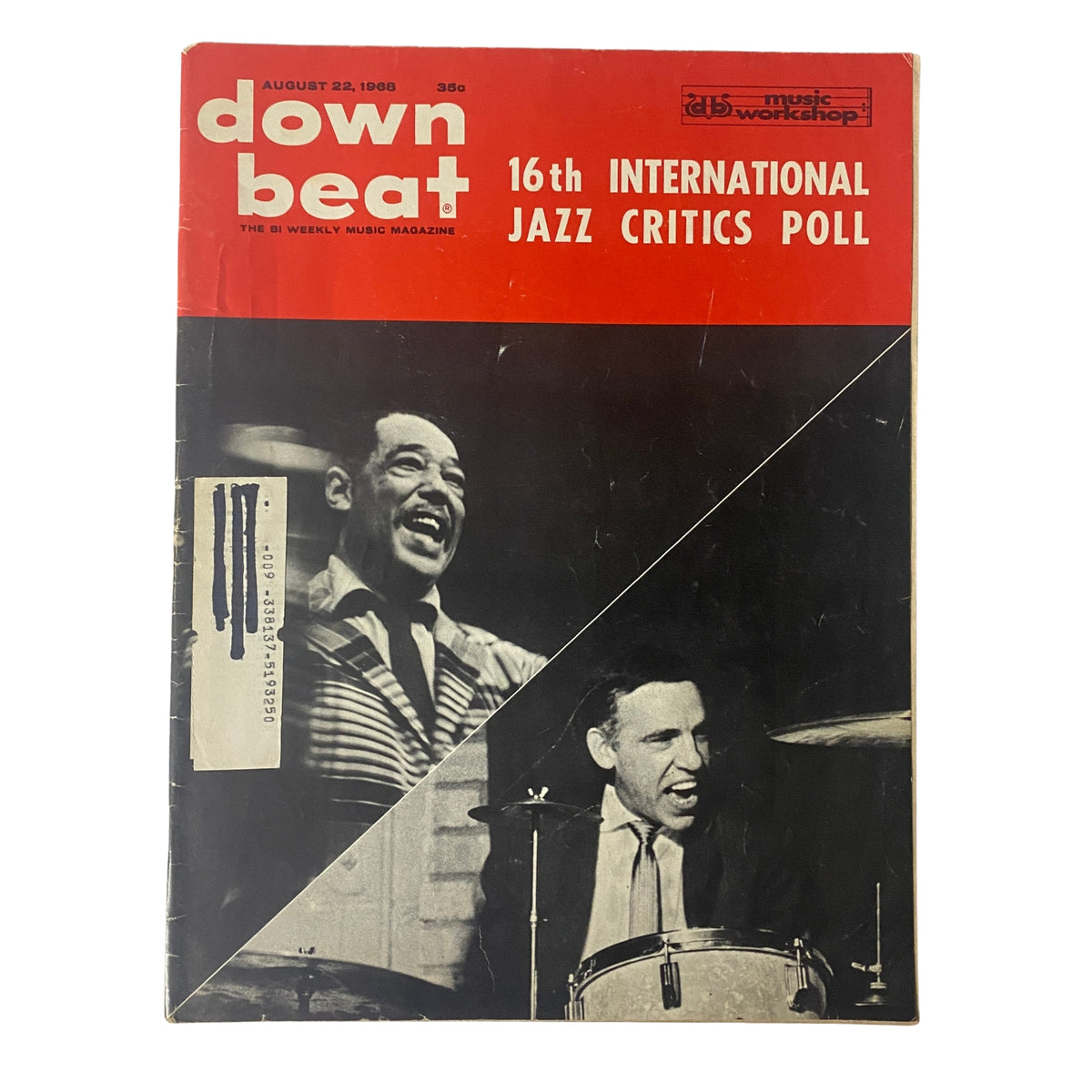 Cover of Down Beat Magazine from August 22, 1968, featuring the 16th International Jazz Critics Poll with vibrant red layout and images of famous jazz musicians.