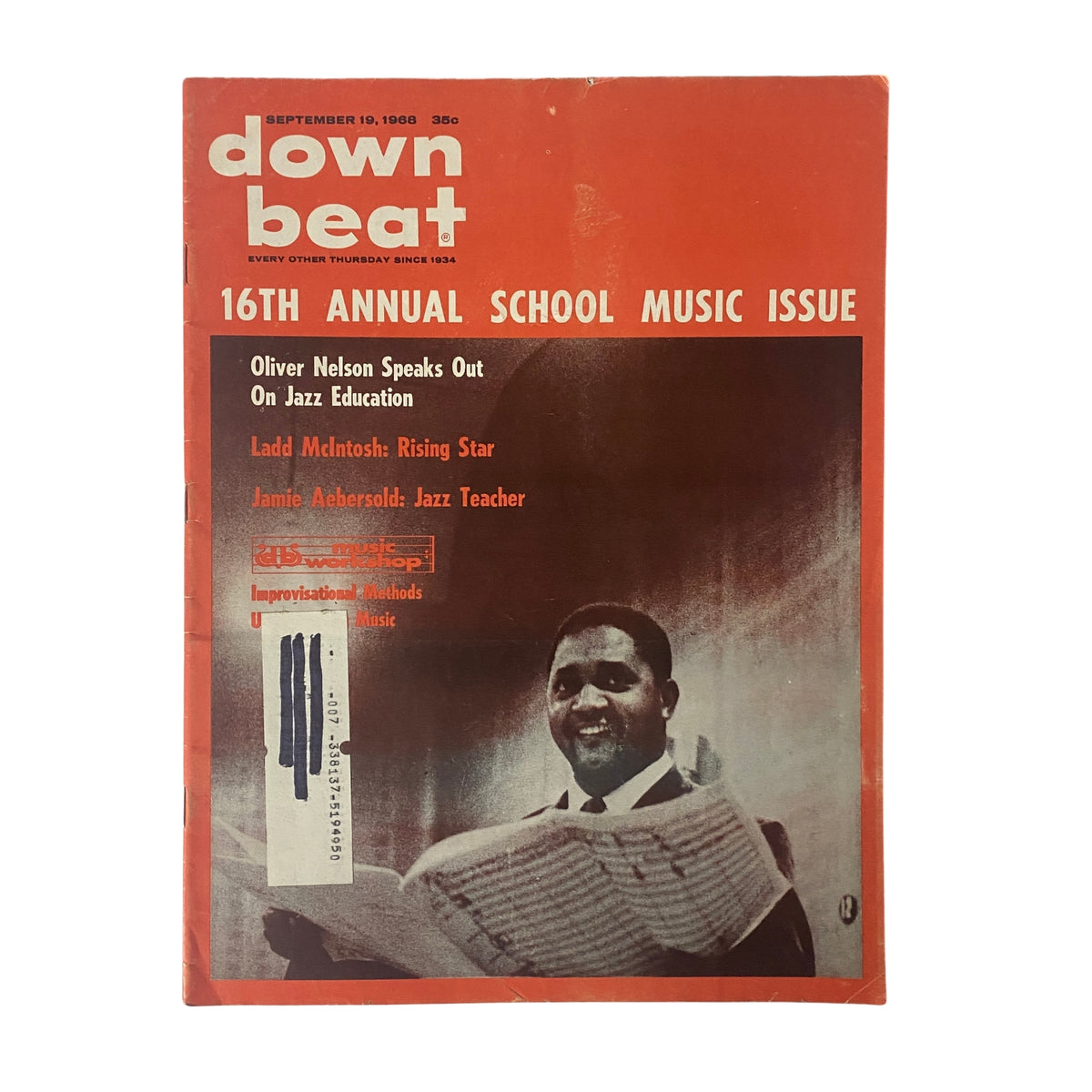 Cover of Down Beat Magazine, September 19, 1968, featuring jazz musician Oliver Nelson with a focus on jazz education.