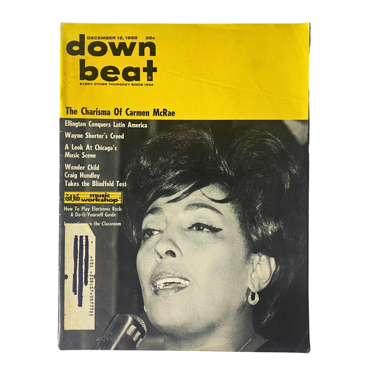 Cover of Down Beat Magazine, December 12, 1968, featuring 'The Charisma of Carmen McRae', highlighting jazz culture and music history.
