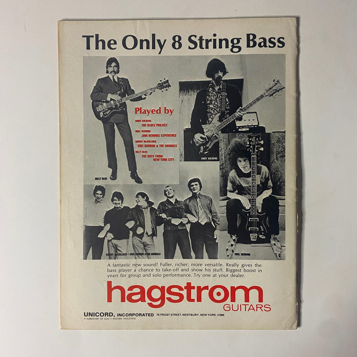 Advertisement page from Down Beat Magazine January 11, 1968 promoting Hagstrom Guitars with notable musicians, showcasing guitar culture in the 1960s. Valuable for music gear collectors.