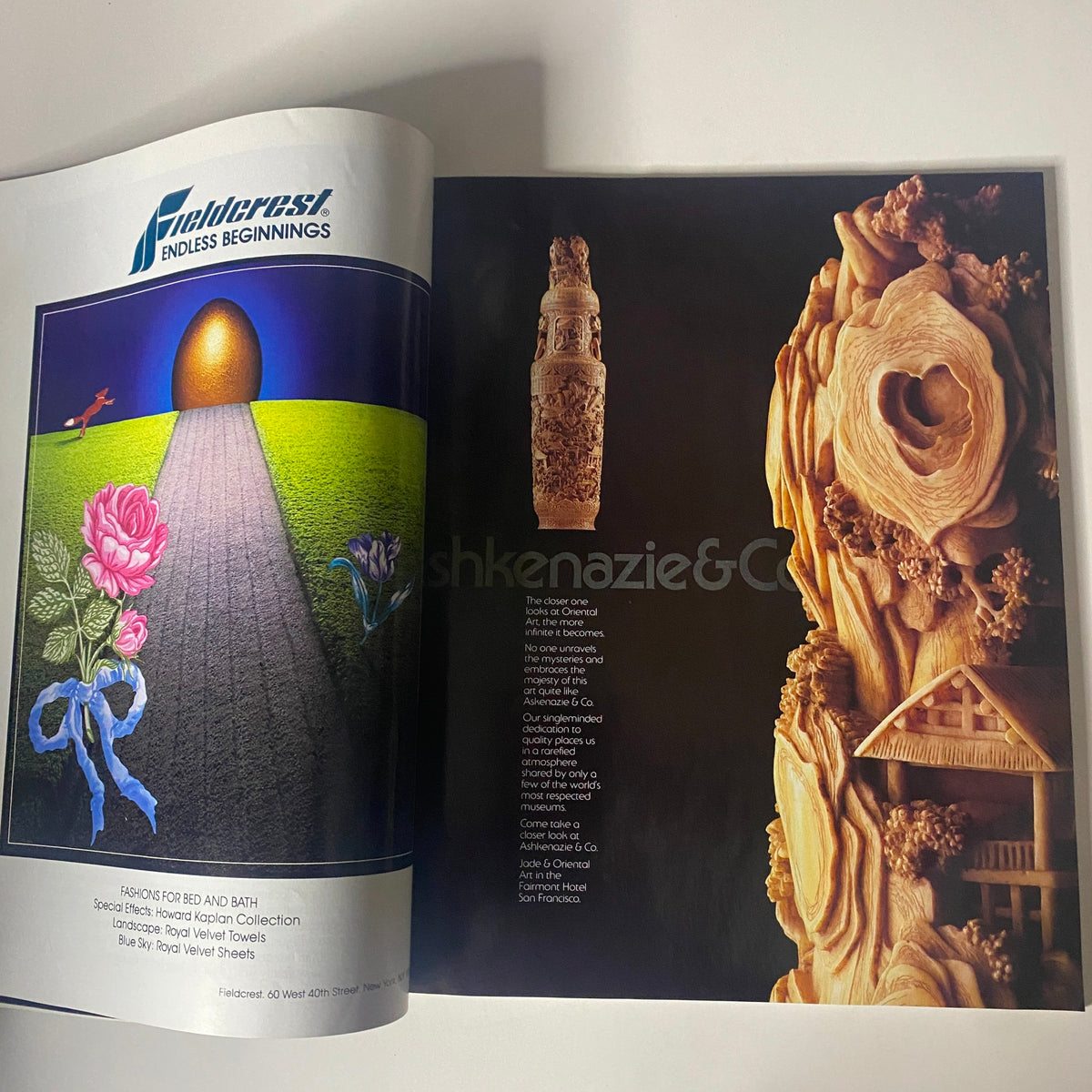 Interior spread from Connoisseur Magazine September 1986, highlighting advertisements and art-related content, including elegant displays of decorative art.