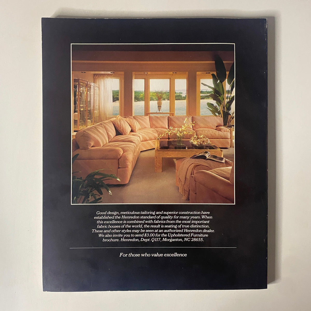 Connoisseur Magazine November 1987 back cover featuring an elegant living room design with a focus on high-quality furniture and tasteful interior decor.