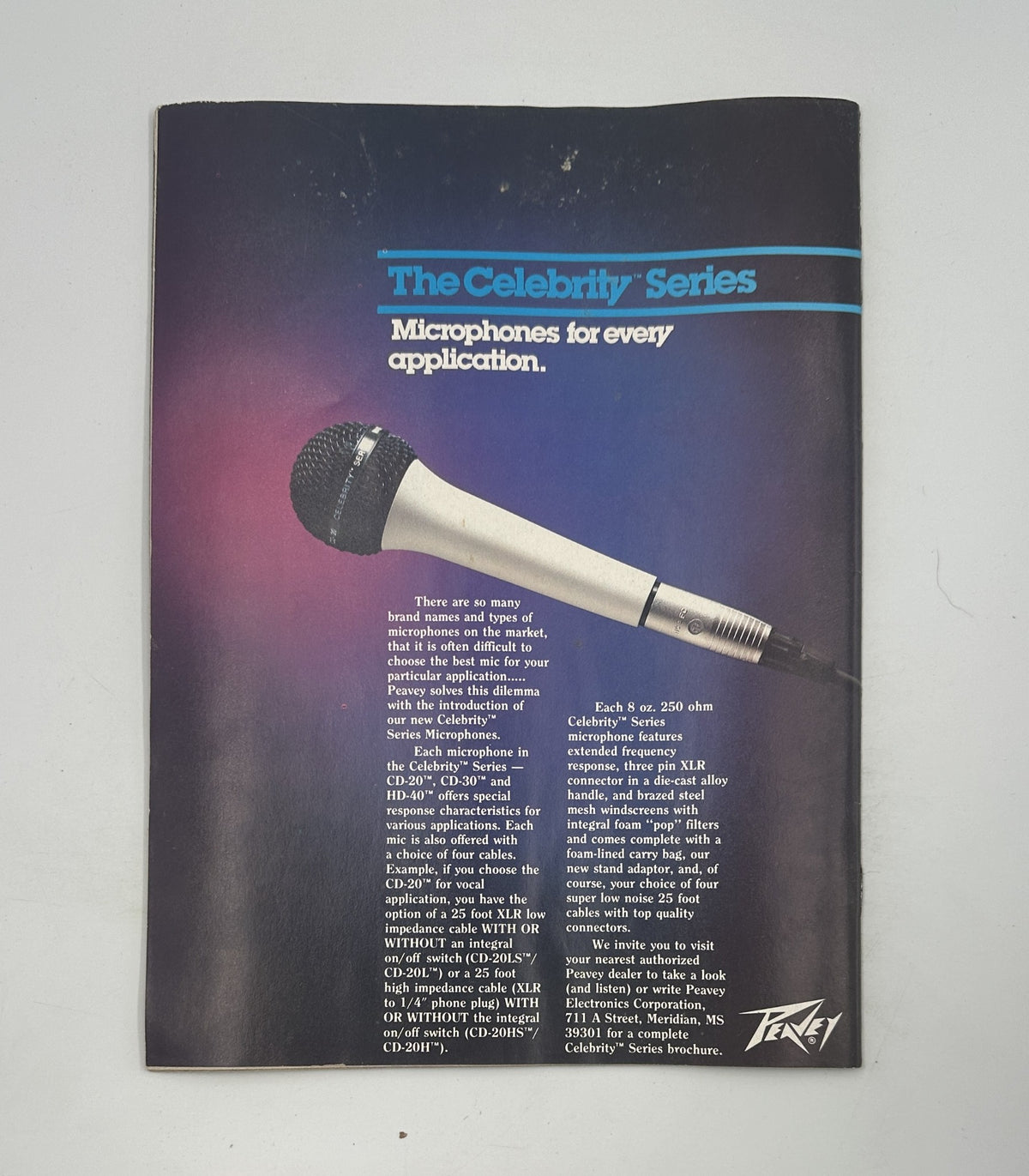 Back page of Creem Close-Up Magazine January 1984, featuring an advertisement for Celebrity Series microphones, illustrating the connection to music and performance.