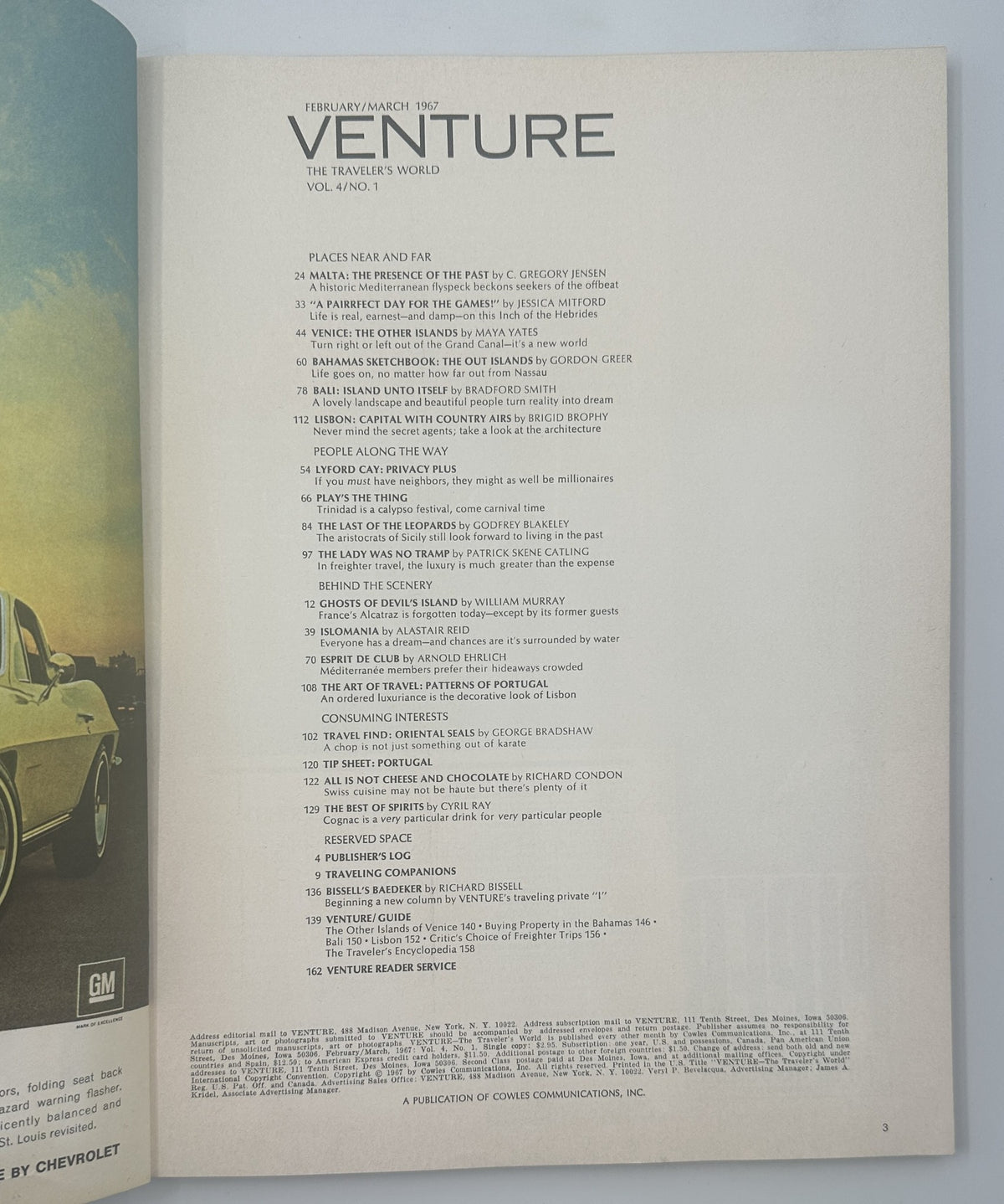Venture Magazine February/March 1967 Isolmania Venice Bahamas Bali Malta