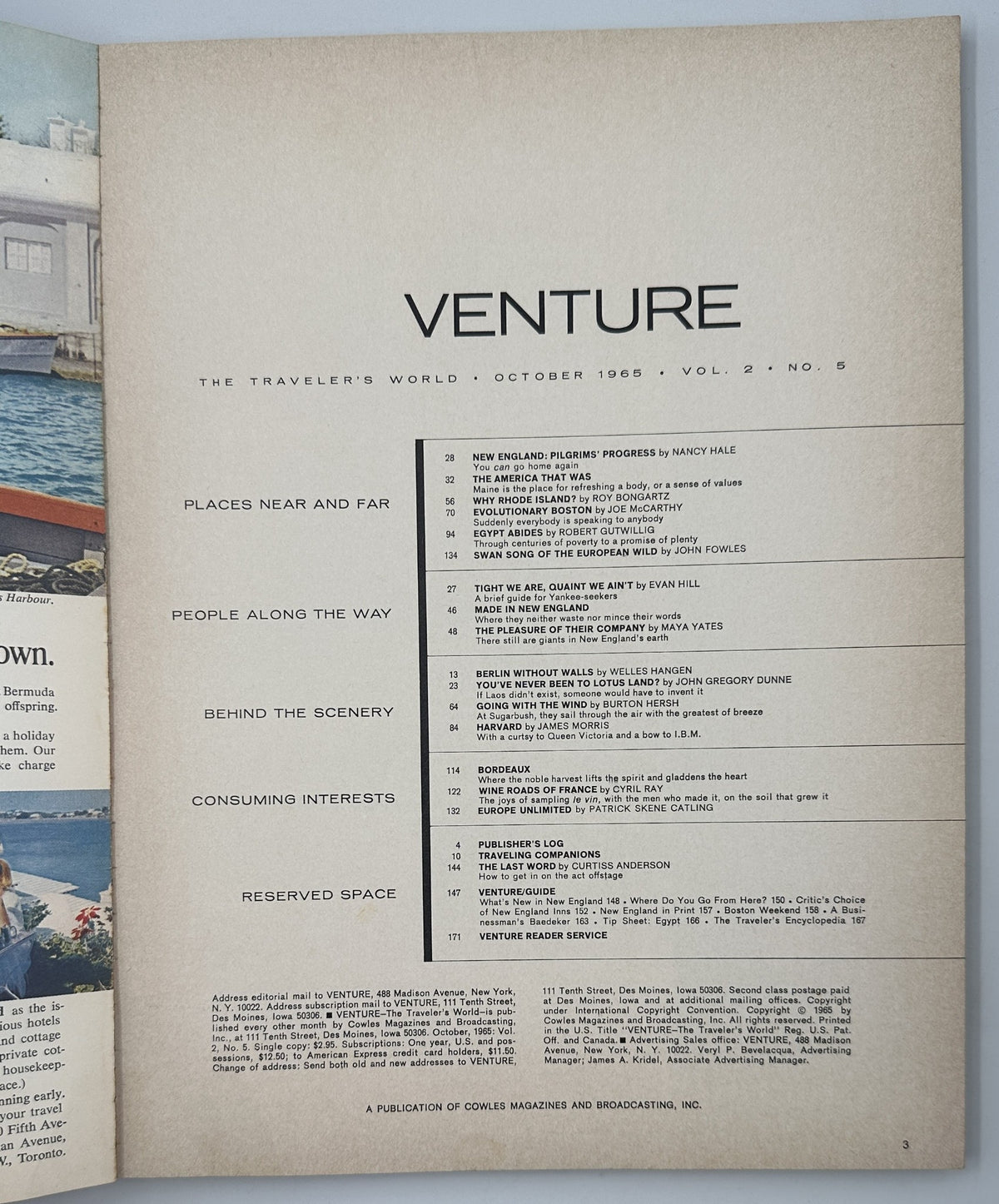 Venture Magazine October 1965 New England Egypt Wine France Travel
