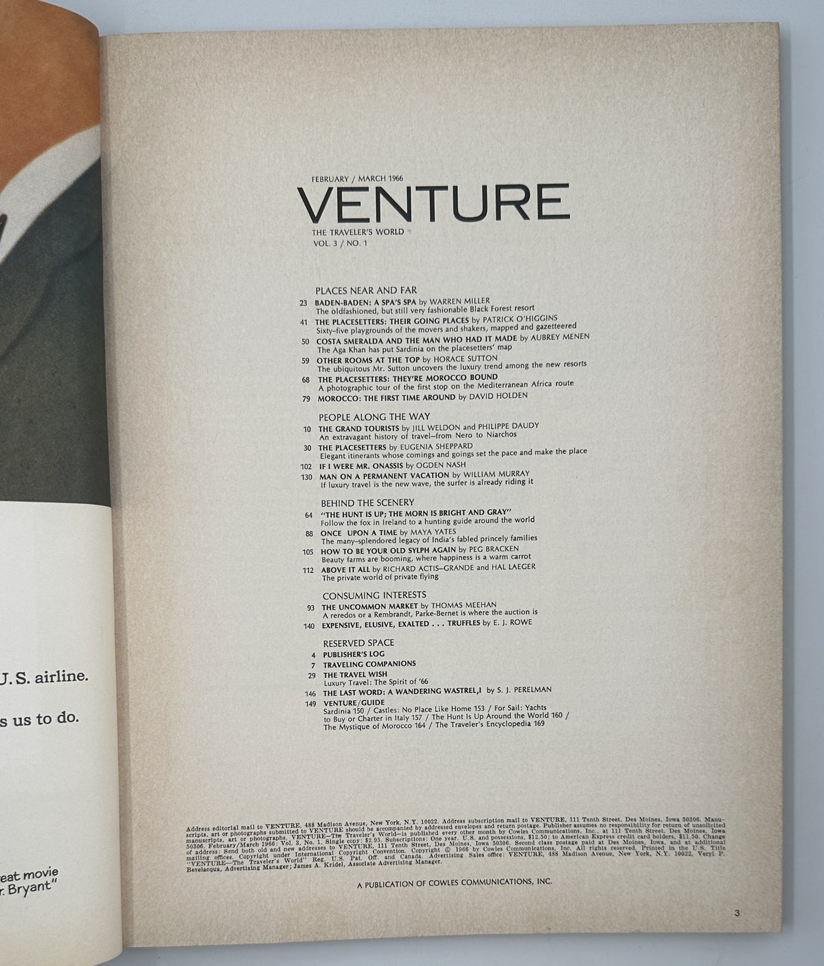 Venture Magazine February/March 1966 Morocco Sardinia Travel Luxury