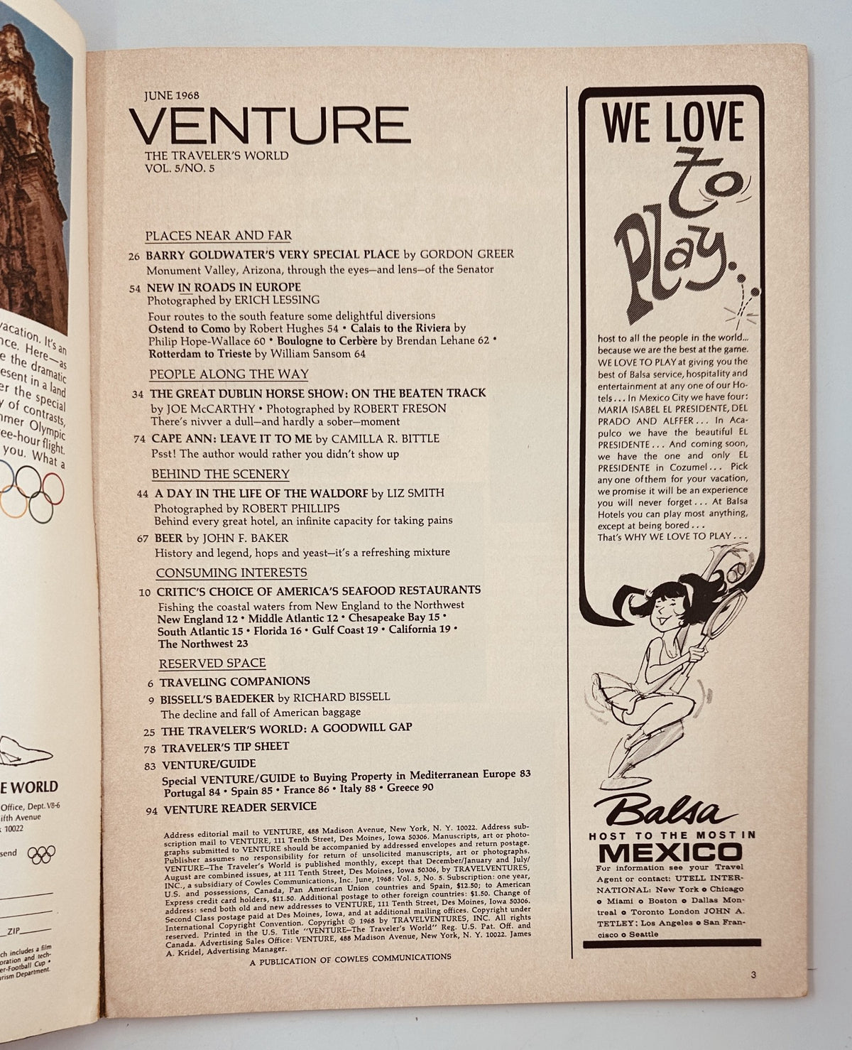 Venture Magazine June 1968 Barry Goldwater Europe Dublin Waldorf