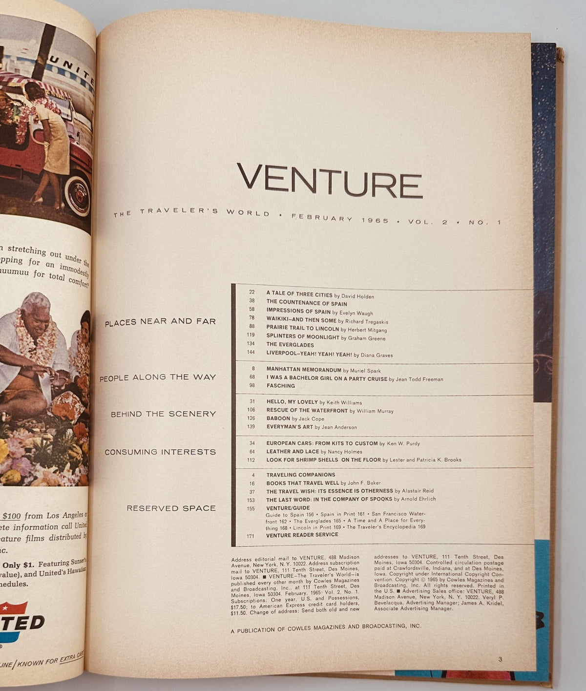 Venture Magazine February 1965 Spain Hawaii Lincoln Travel Europe