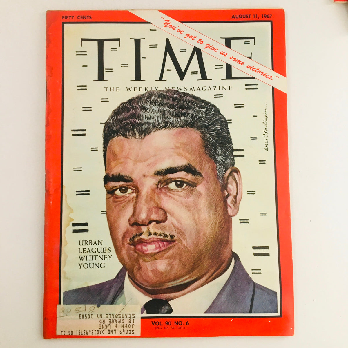 Time Magazine August 11, 1967 Vol. 90 No. 60 featuring a portrait of Whitney Young, a prominent civil rights leader, with a cover story on the Urban League, showcasing the historical context of civil rights movements in America.
