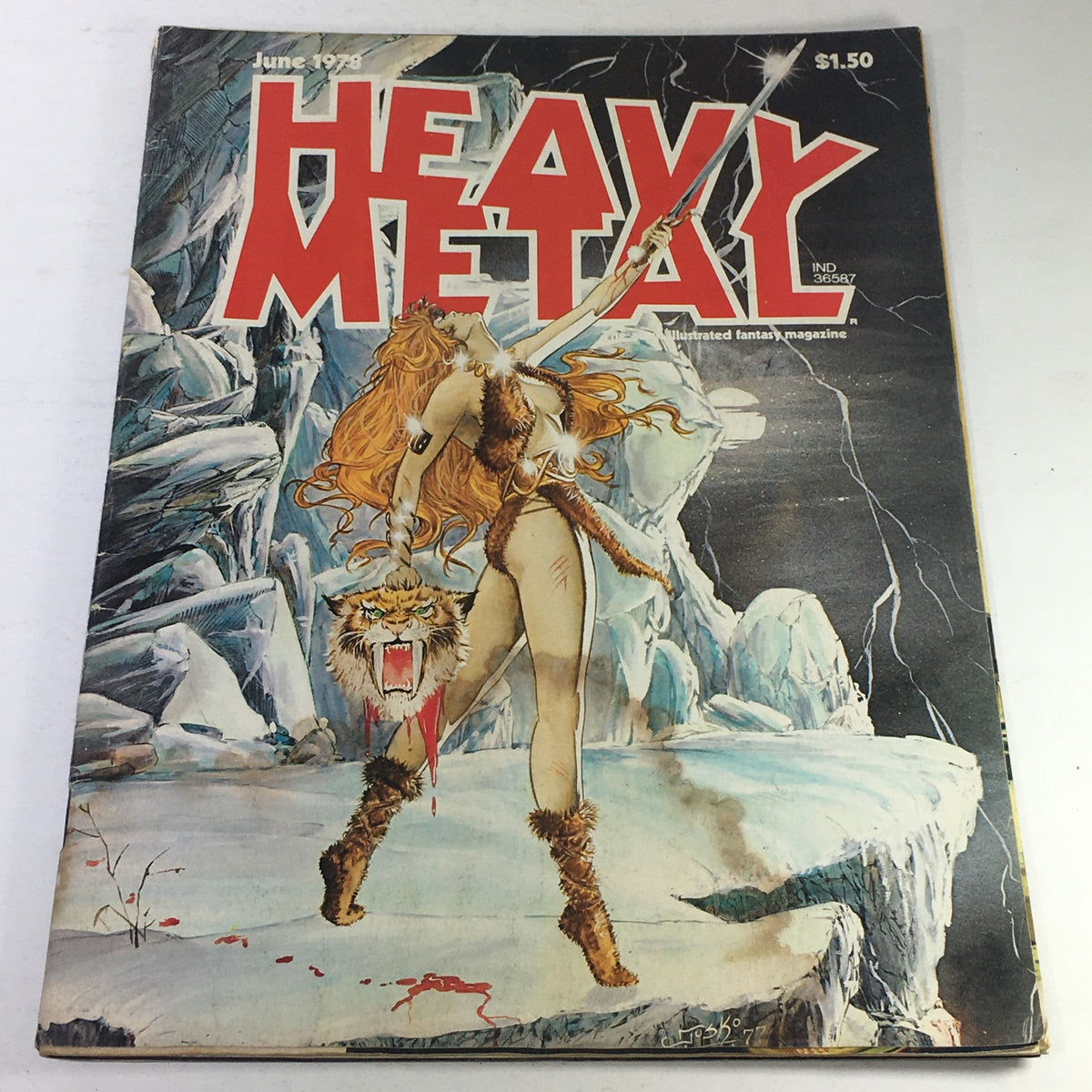 Vintage Heavy Metal Magazine from June 1978 featuring a bold cover illustration of a fantasy warrior with a tiger's head, showcasing iconic sci-fi and fantasy art.