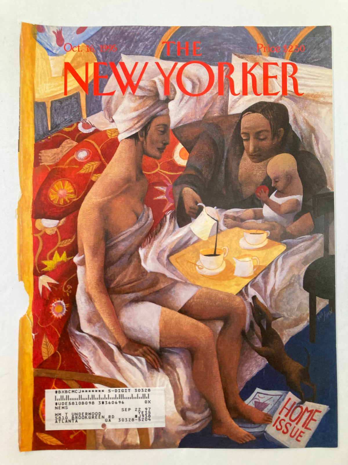 Another view of The New Yorker Cover Only 'Where the Heart Is' by Ana Juan, showcasing the artistic details and vibrant colors of a family scene, dated October 16, 1995.
