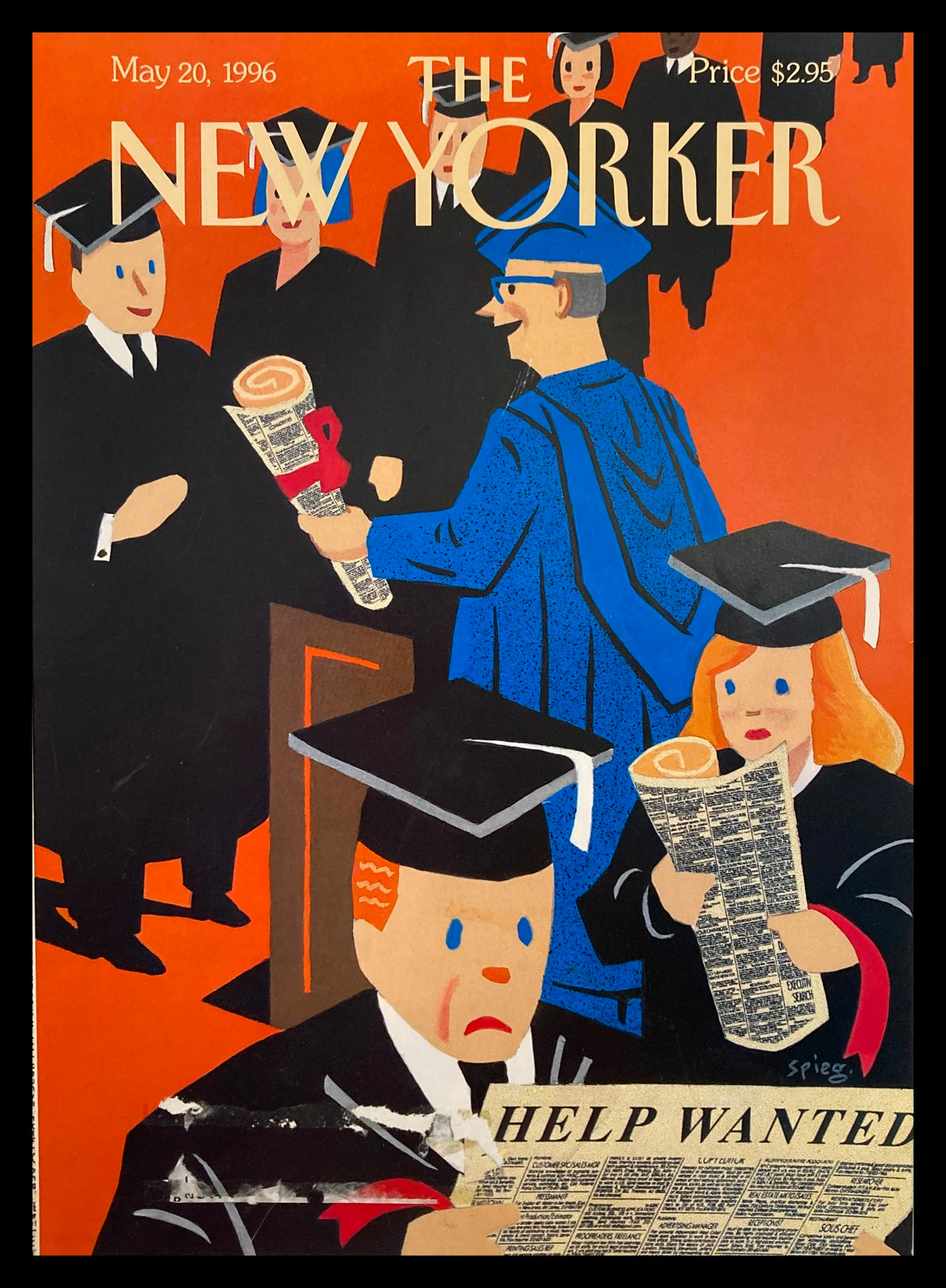 Cover Only The New Yorker May 20, 1996 by Art Spiegelman, featuring a colorful illustration of graduates holding scrolls and newspapers, capturing the essence of the 1996 classifieds with an artistic design.