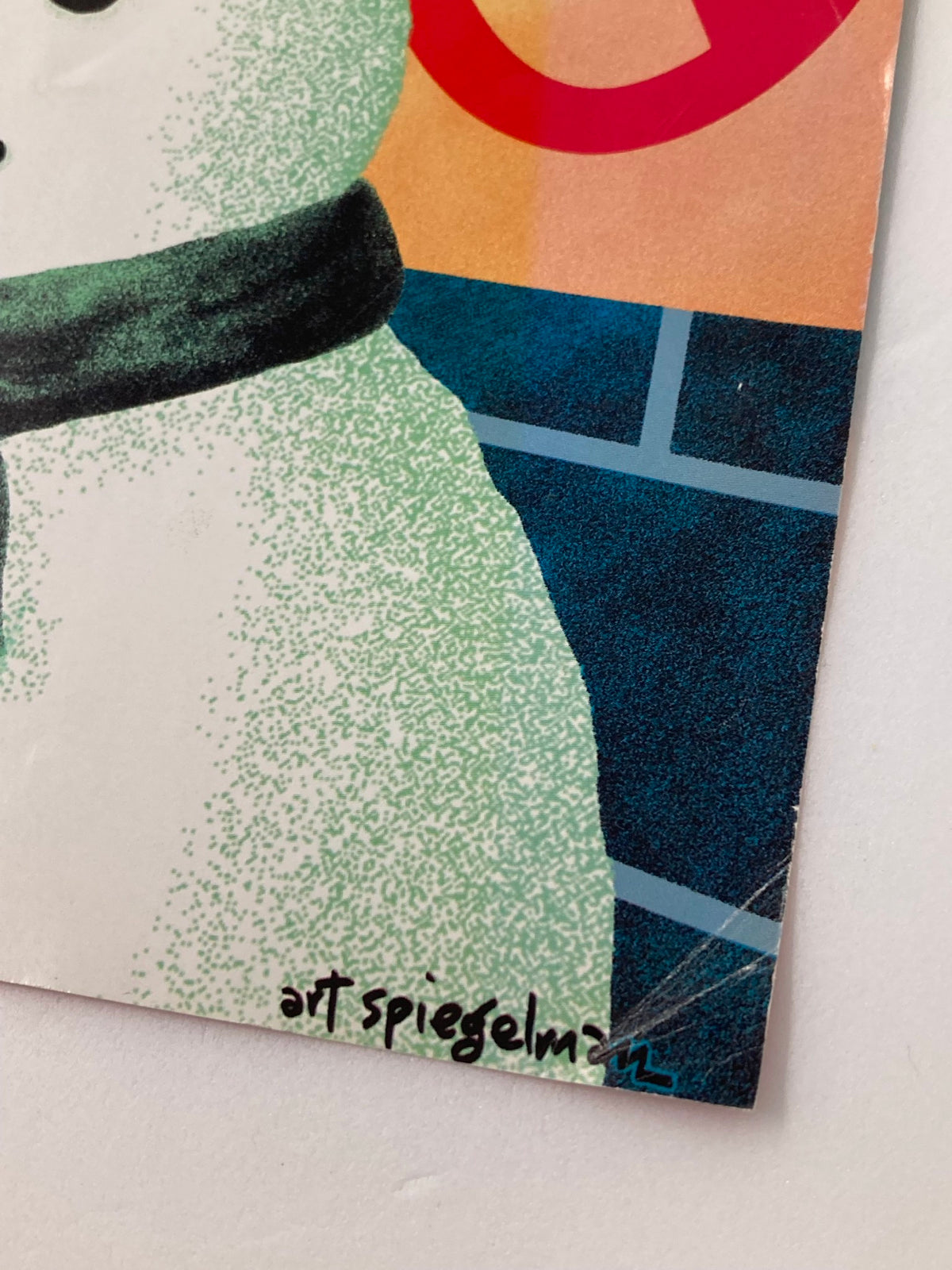 Close-up of the signature on the vintage cover of The New Yorker January 15 1996 Snow Smoking by Art Spiegelman, showcasing unique artwork details.