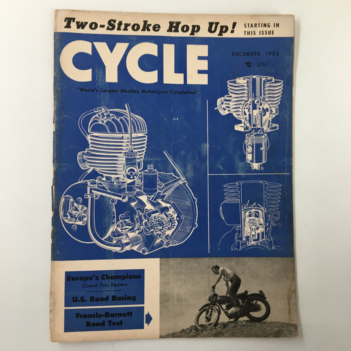 Cover of VTG Cycle Magazine December 1953 featuring a Francis-Barnett road test and motorcycle illustrations.