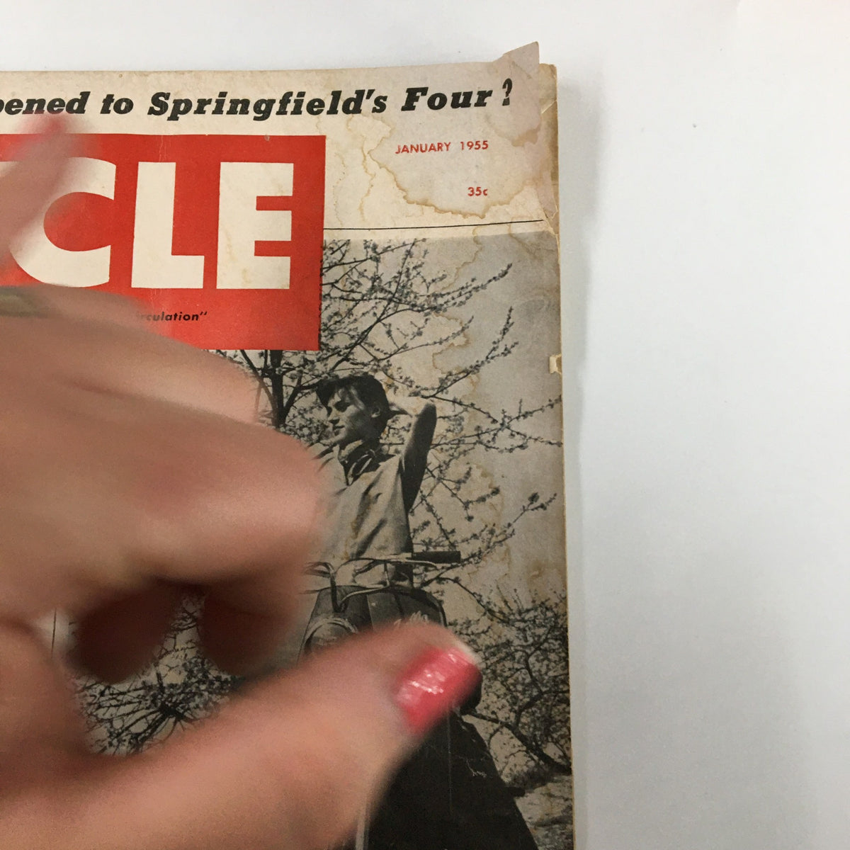 Close-up of the cover of VTG Cycle Magazine January 1955 with highlighted title and vintage imagery reflecting the motorcycle scene of the 1950s.