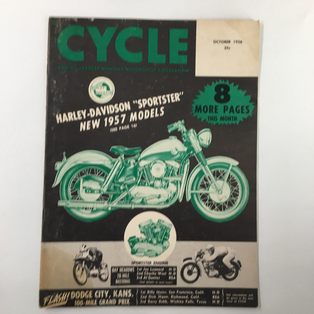 Front cover of VTG Cycle Magazine October 1956 featuring Harley-Davidson Sportster and new models, showcasing the vintage motorcycle culture and design.