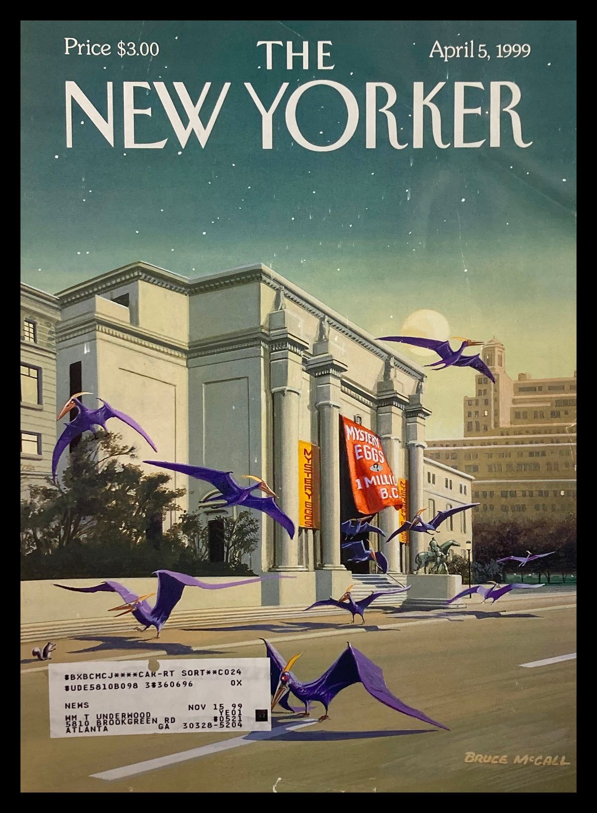 Cover art from The New Yorker April 5, 1999 depicting a vibrant Easter Morning scene with flying creatures, illustrated by Bruce McCall.