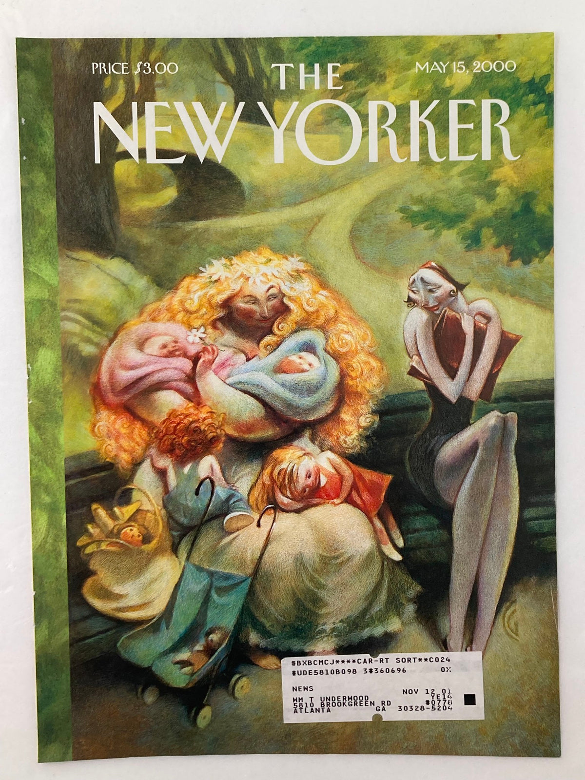 Cover of The New Yorker May 15 2000 showcasing 'Mother Nature' by Carter Goodrich, highlighting colorful characters in a serene outdoor scene.