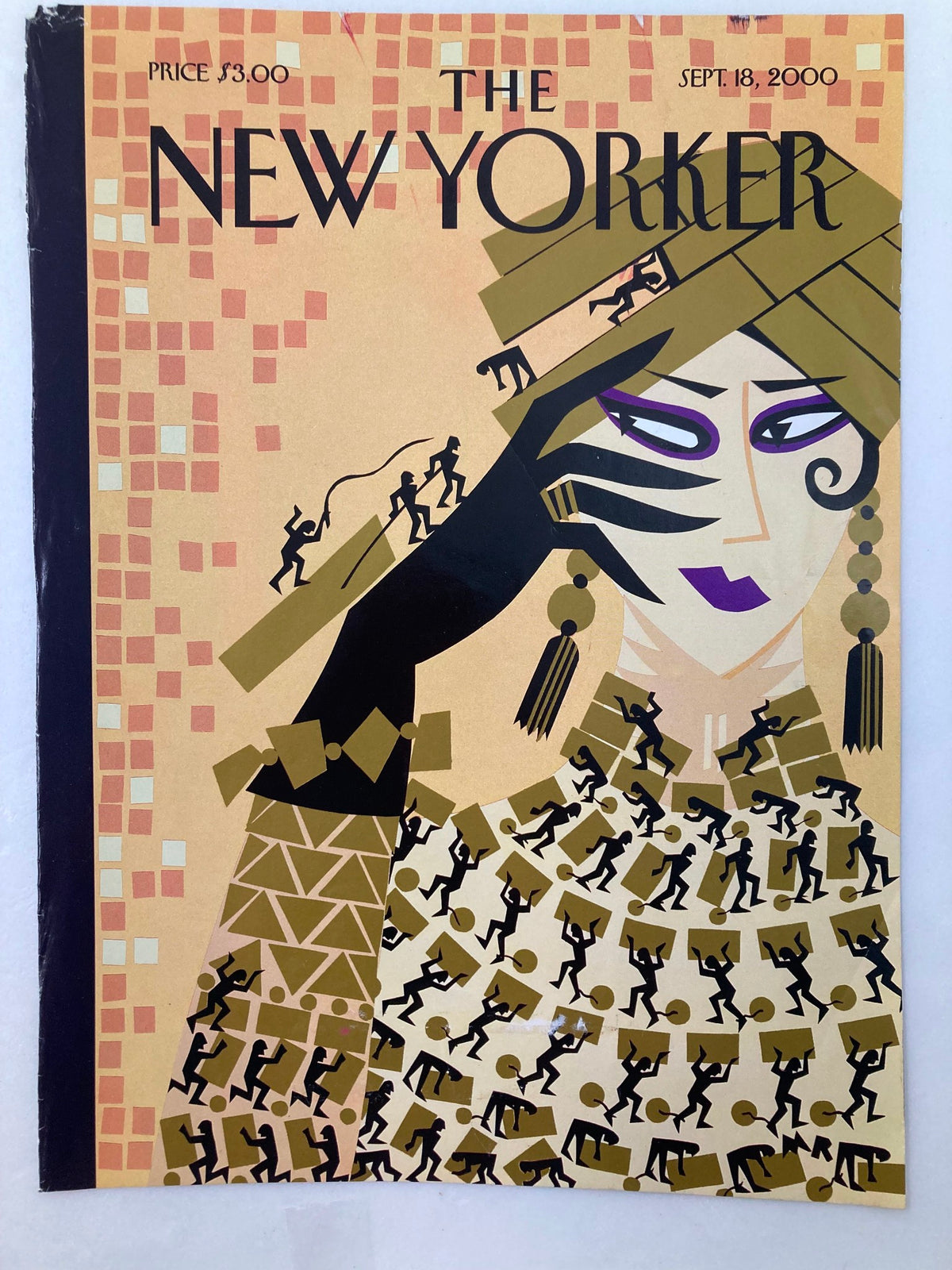 The New Yorker September 18 2000 cover art 'Slaves to Fashion' by Michael Roberts, showcasing a fashion-themed illustration with a woman in elaborate attire and striking colors.