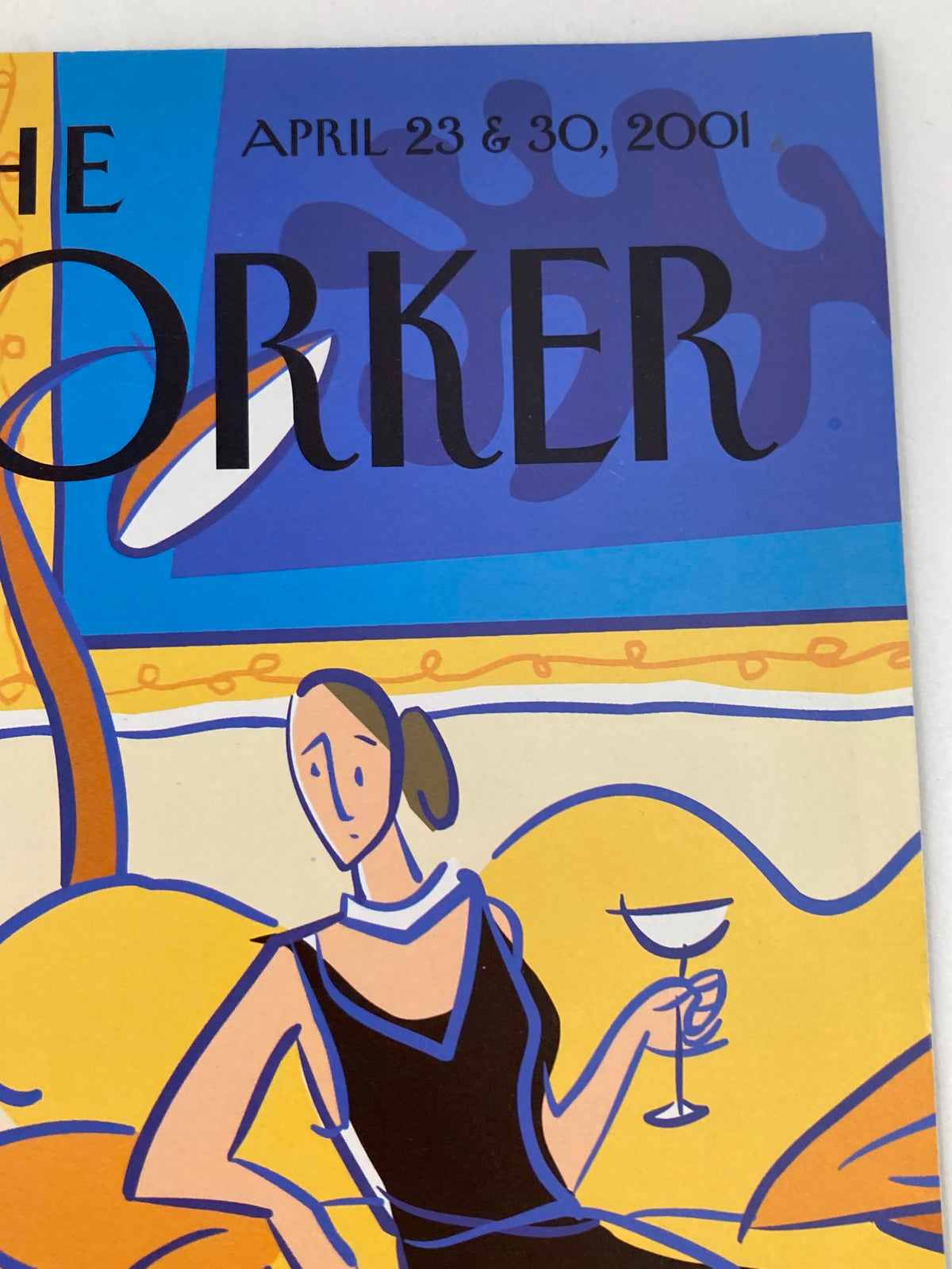 Close-up of the cover title of The New Yorker April 23 2001, highlighting the unique design and artistic style by Art Spiegelman.