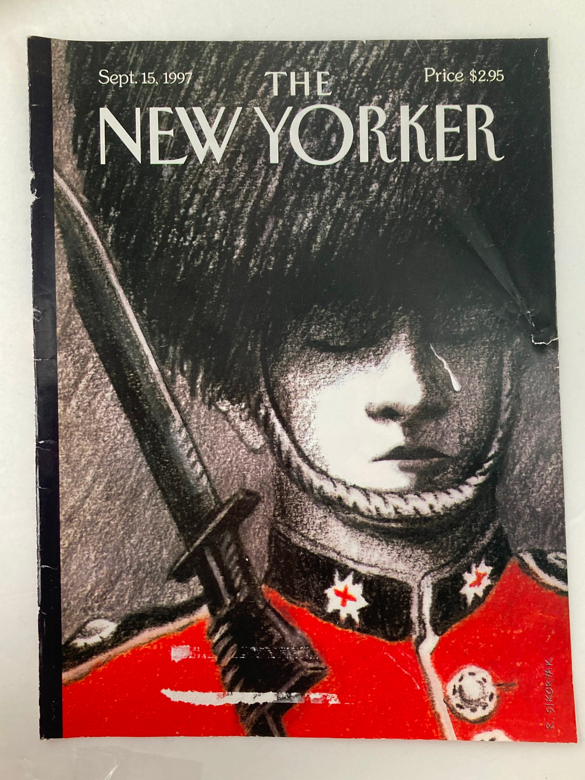 COVER ONLY The New Yorker September 15 1997 with the title Last Salute by Robert Sikoryak, depicting a close-up of a soldier's face with a serious expression.