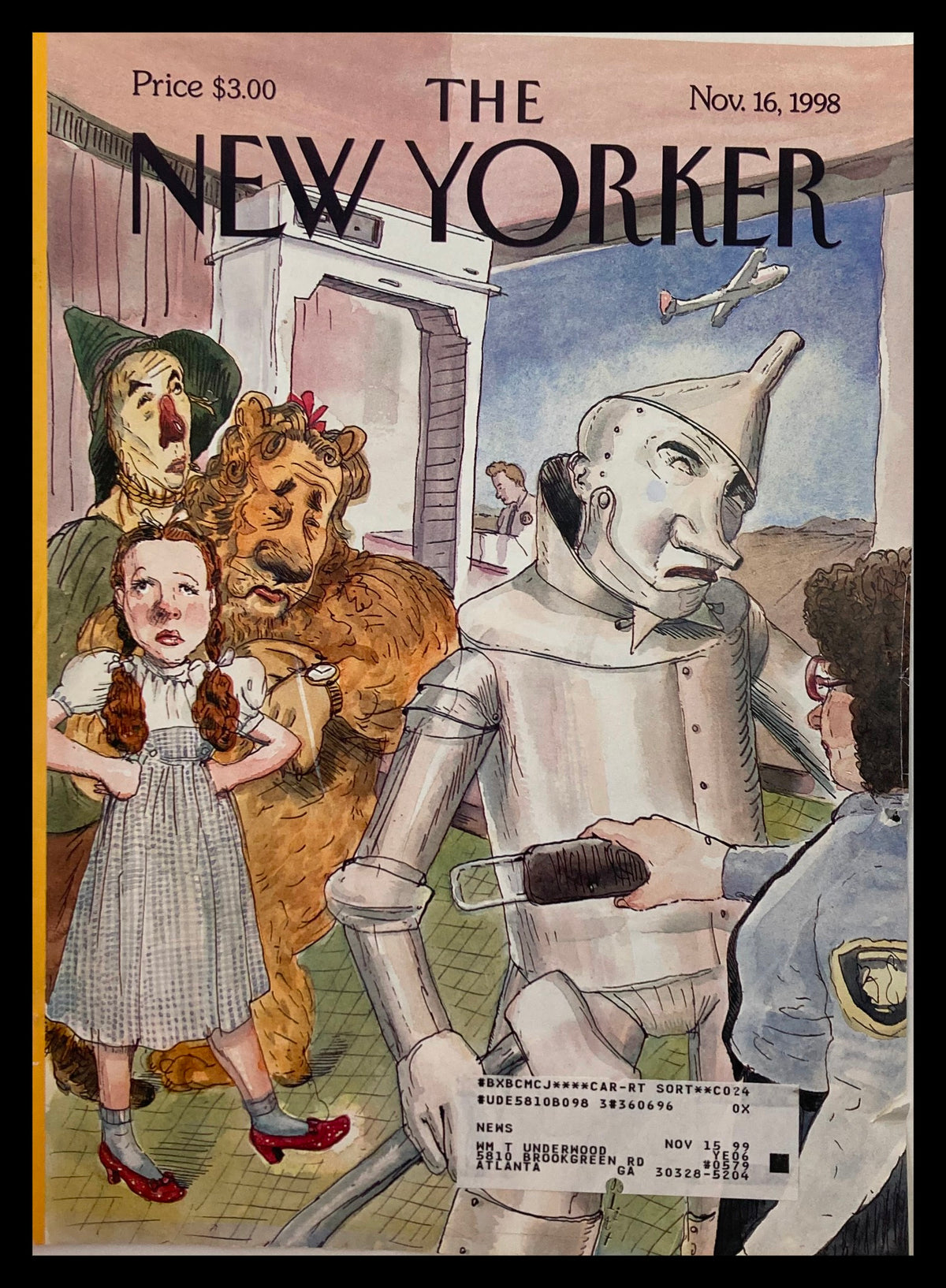 Cover of The New Yorker dated November 16, 1998, featuring the illustration 'Off to See The Wizard' by Barry Blitt, depicting iconic characters from the Wizard of Oz in a whimsical scene.