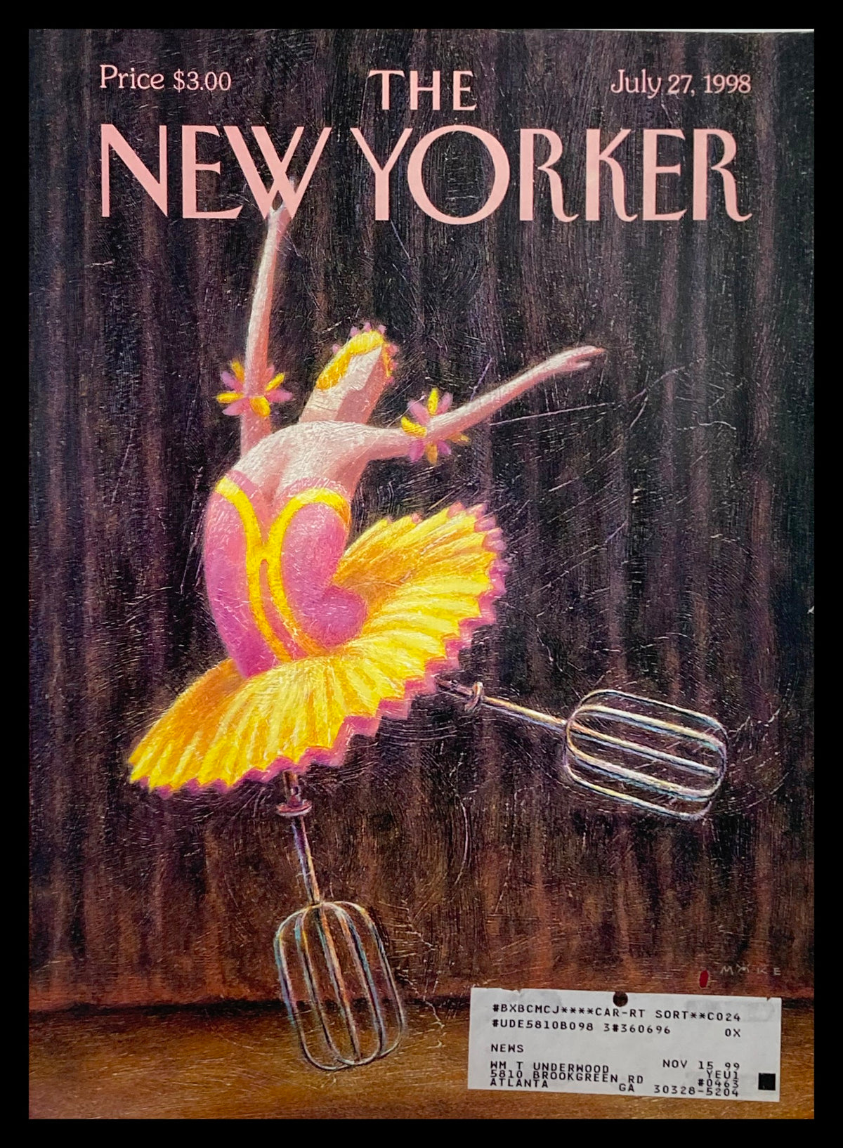 Cover of The New Yorker magazine from July 27, 1998 titled 'Stirring Performances' by Mike Hodges, featuring a dancer in a pink and yellow tutu against a dark background.