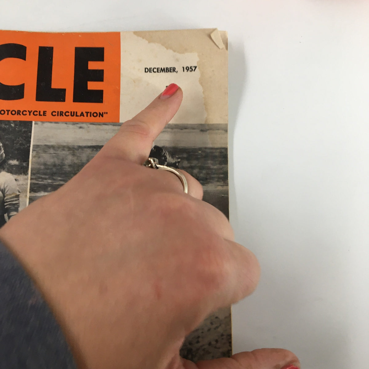 Close-up view of the title section of VTG Cycle Magazine December 1957, highlighting the magazine's name and publication date.