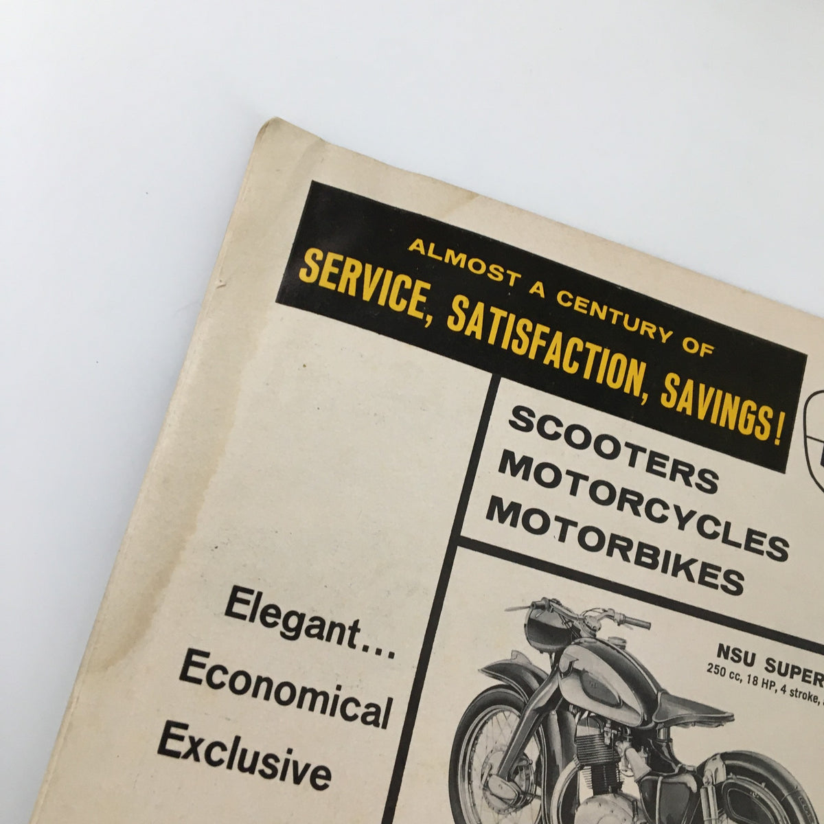 Cover page of VTG Cycle Magazine May 1960 featuring promotional text for scooters, motorcycles, and motorbikes, emphasizing a century of service.