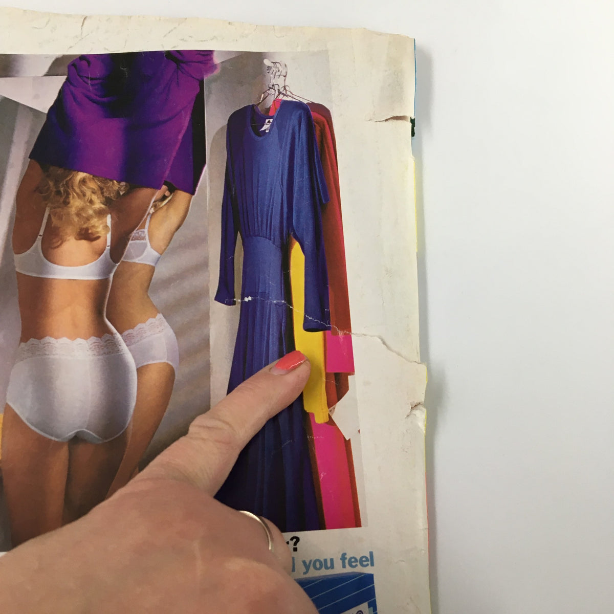 Image featuring a fashion advertisement from VTG Teen Magazine June 1987 that showcases outfits and undergarments popular in the 80s.