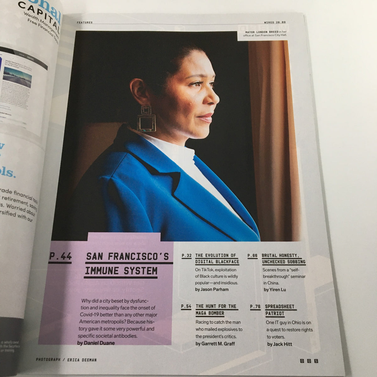 Interior page from Wired Magazine September 2020 highlighting the feature article 'The Evolution of Digital Blackface', showcasing a portrait of a woman in profile, signifying the magazine's focus on cultural identity.