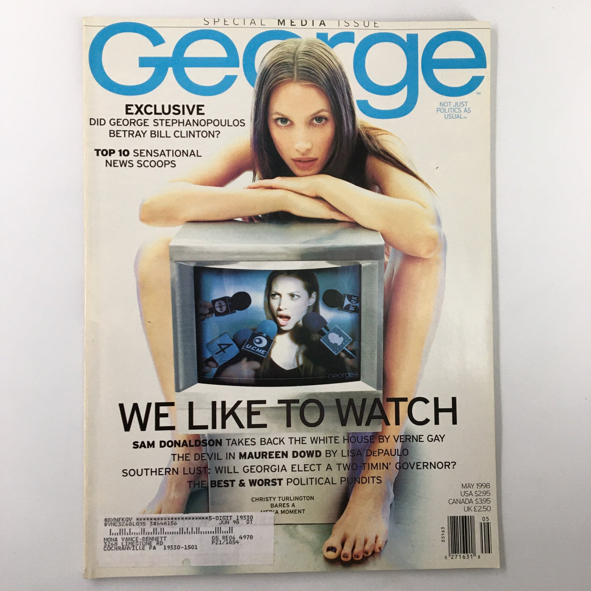 George Magazine, May 1998: Featuring supermodel Christy Turlington in 'Bares A Media Moment' on the cover