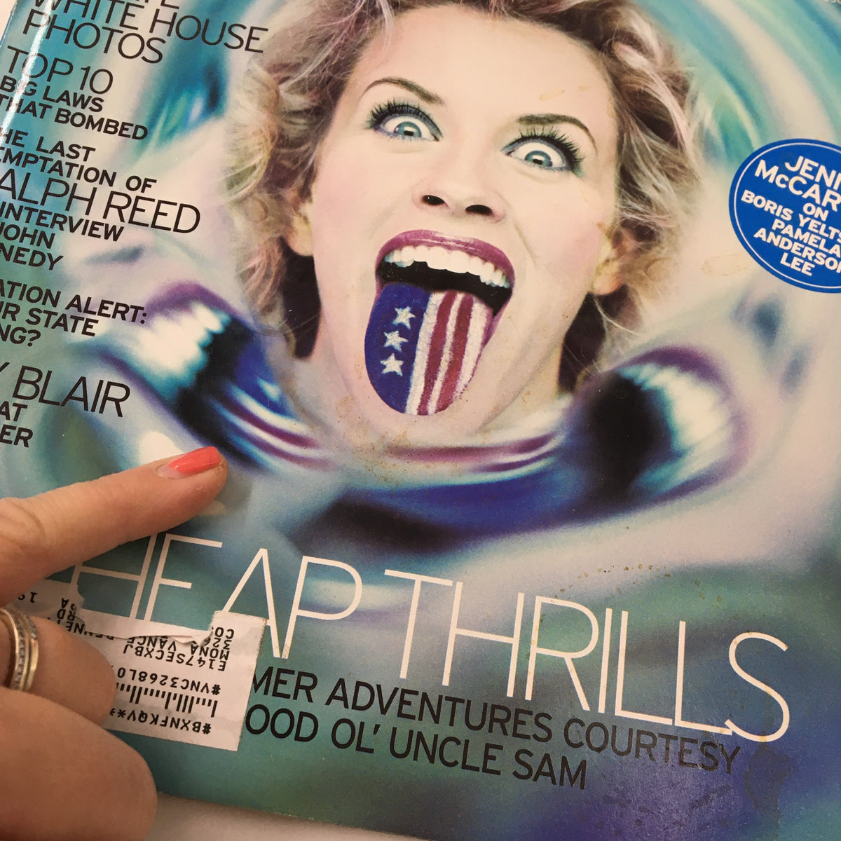 Close-up of the July 1997 George Magazine cover, emphasizing the striking design and the presence of Jenny McCarthy's feature, underlining the magazine's blend of politics and pop culture.